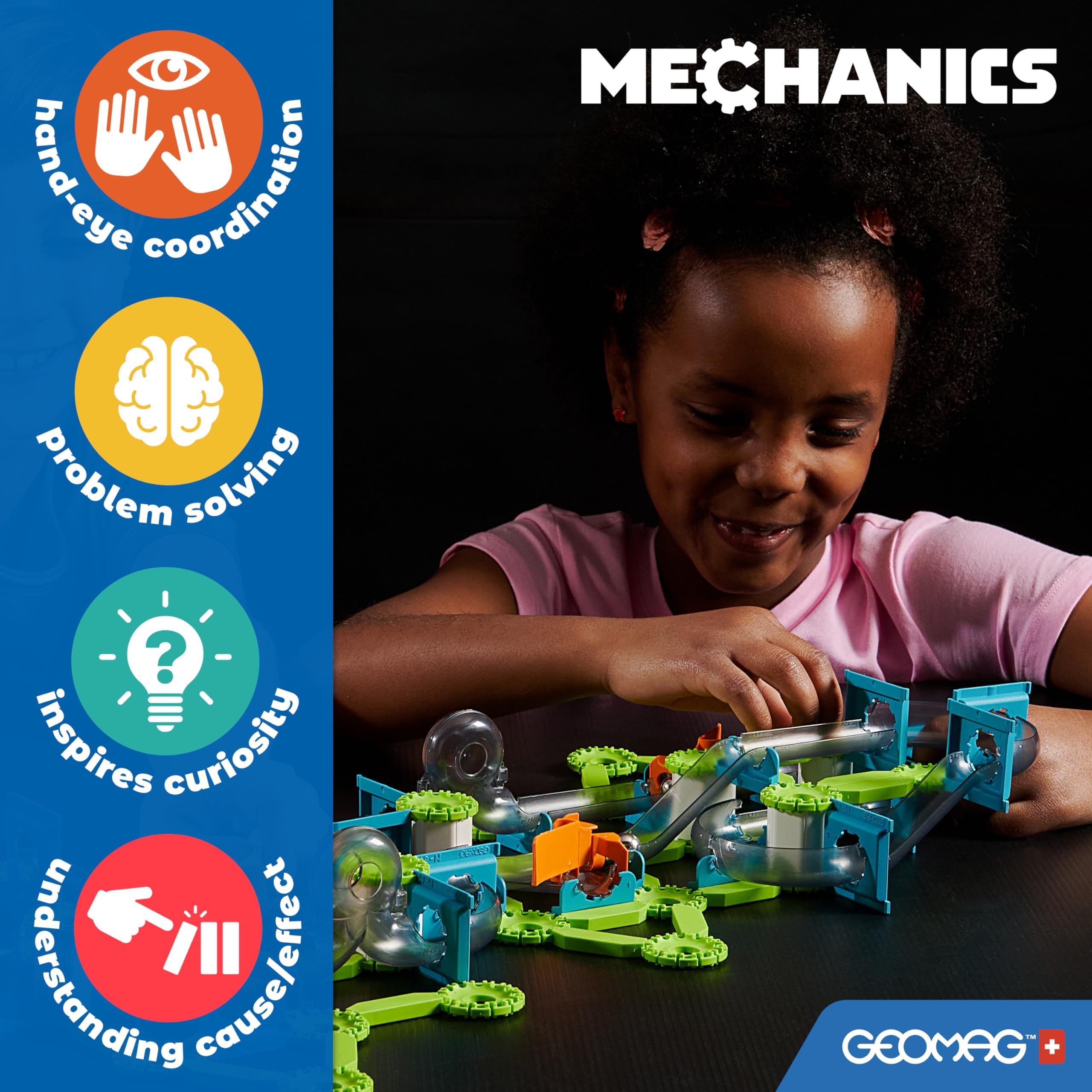 Geomag - Mechanics Challenge Goal - Educational and Creative Game for Children - Magnetic Building Blocks with Metal Spheres, Recycled Plastic - Set of 96 Pieces