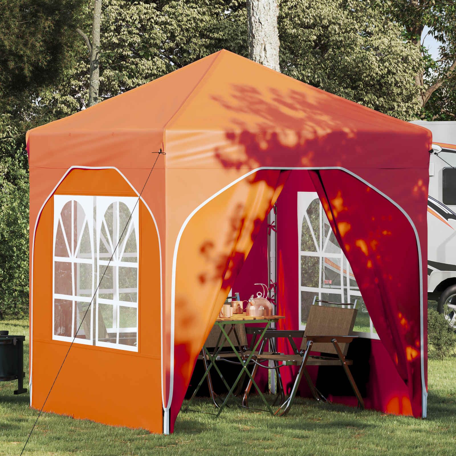Namiot imprezowy Pop-up, pomarańczowy, 192 x 192 x 245 cm, z tkaniny Oxford 210D, ze srebrną powłoką, z regulacją wysokości na 3 poziomach, składany, wodoszczelny, odporny na warunki