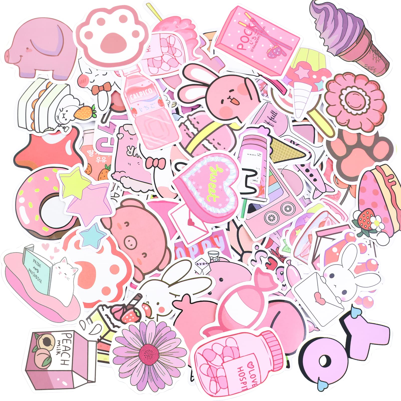 100 Cute Pink Stickers Pack - Preppy Aesthetic Self Adhesive Waterproof Vinyl Stickers - Kawaii Decals for Laptops, Water Bottles, Girls & Teens
