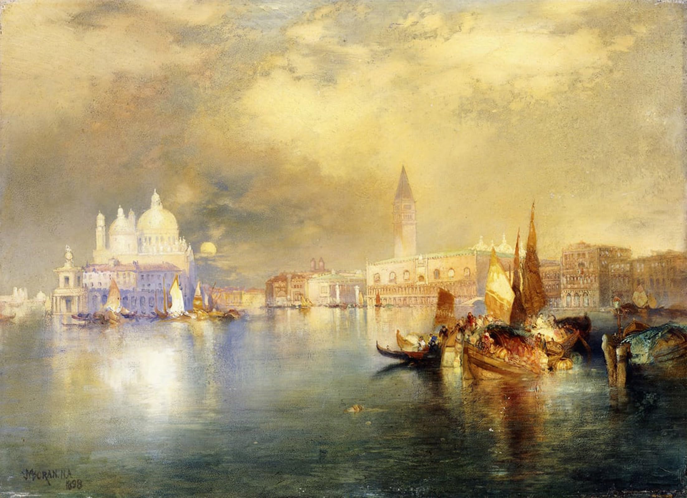 POSTERIIk Vintage Classic Picture Landscape Artwork Moonlight by Moran Portrait Canvas Painting for Office Home Decor 60x90cm