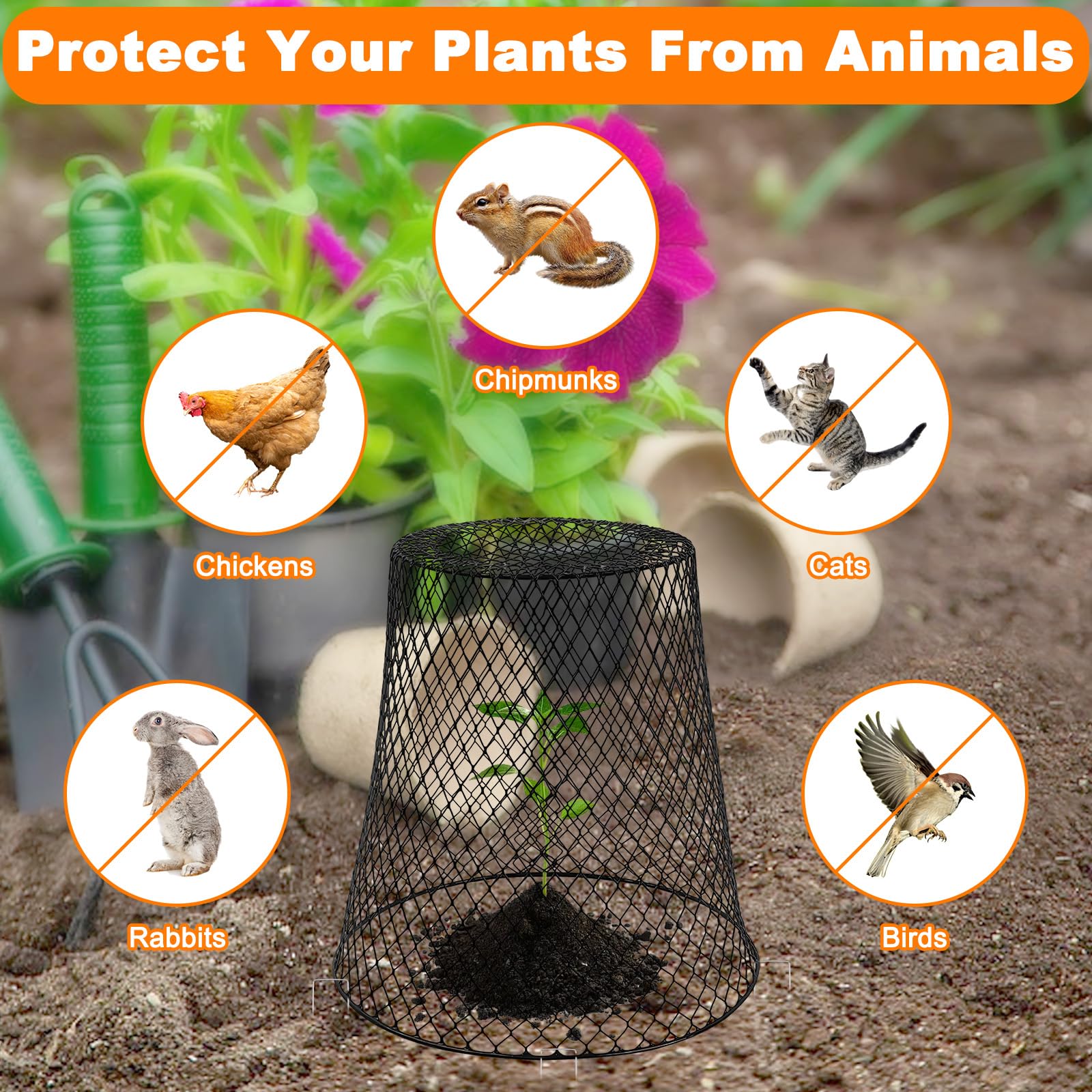 Cage de Plante en Forme de Cloche, Cloche de Jardin en Métal, 10 Housses de Protection pour Plantes en Fil de Fer de A vec 30 Piquets en Forme de U et 20 étiquettes