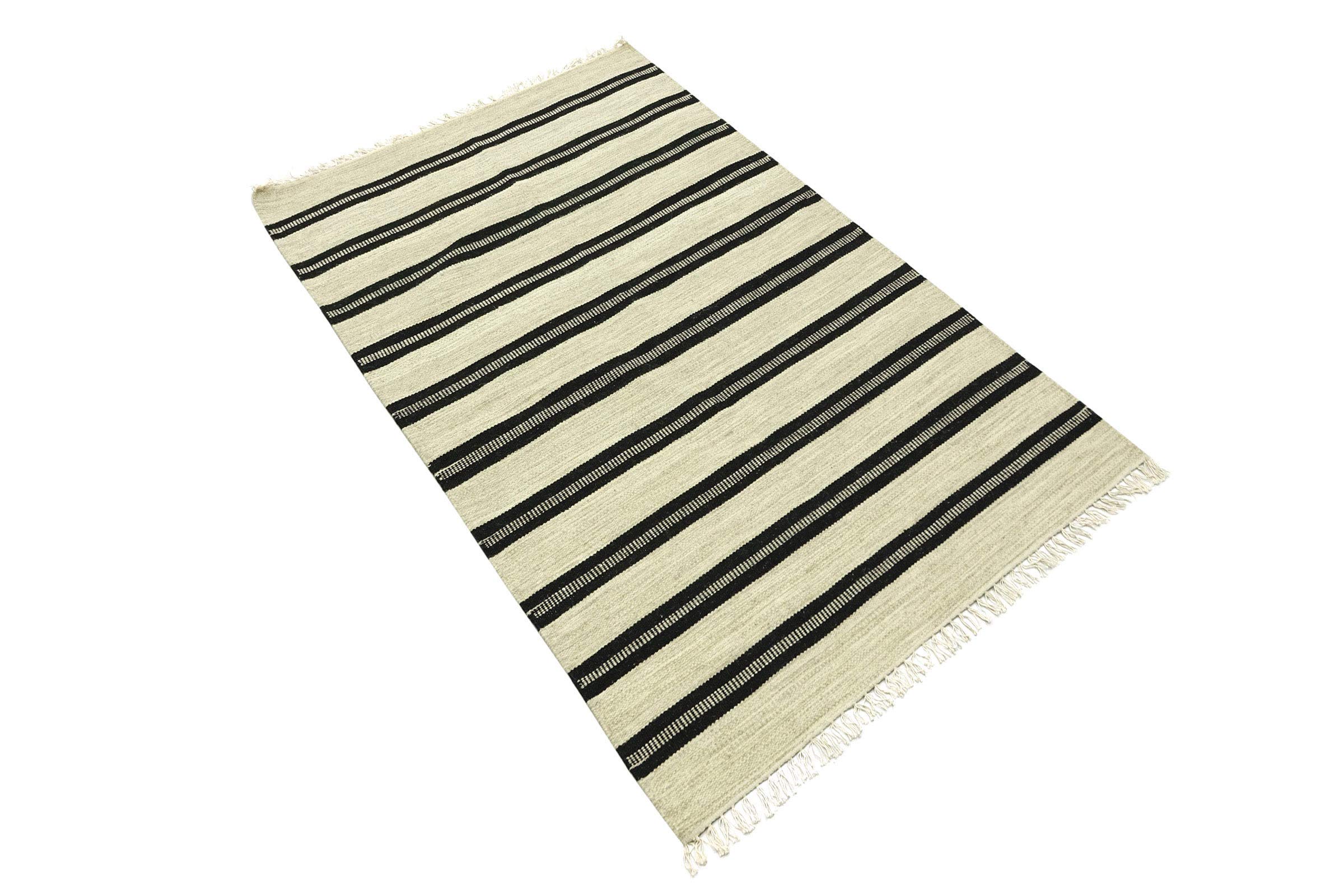Kelim 180 x 120 Tapis tissé à la main 120 x 180 cm Beige rayé Fait main 10
