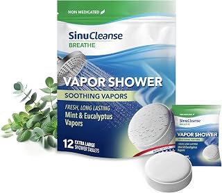 SinuCleanse Eucalyptus & Mint Vapor Shower Steamers - 12 Extra Large All-Natural Tablets for Aromatherapy Relief & Relaxation, Made in USA