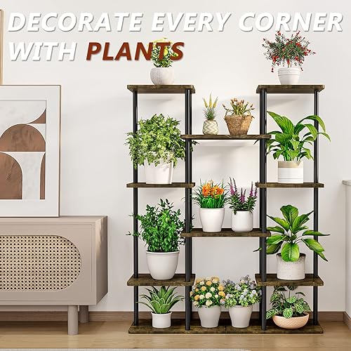 Miniatura 9 de Soporte para plantas de esquina de interior, organizador de plantas de metal escalonado de 4 niveles para 10 macetas, soporte para flores,