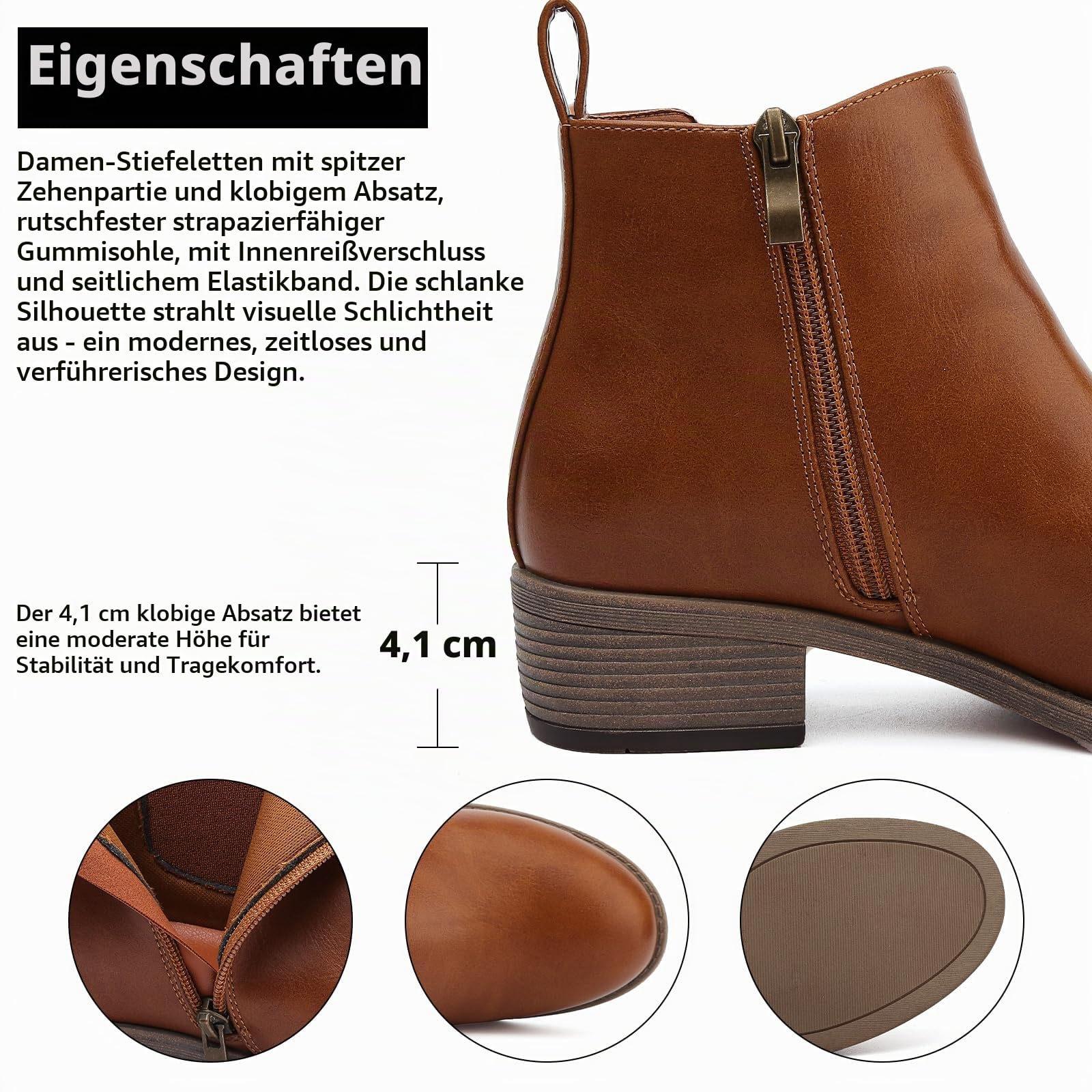 Stiefeletten Damen Knöchelstiefel Mit Reißverschluss Wasserdichte Leder Stiefeletten Stylische Chelsea Boots Mit Niedrigem Absatz Spitze Zehen Freizeitschuhe Herbst Winter Damenstiefel Schwarz Braun