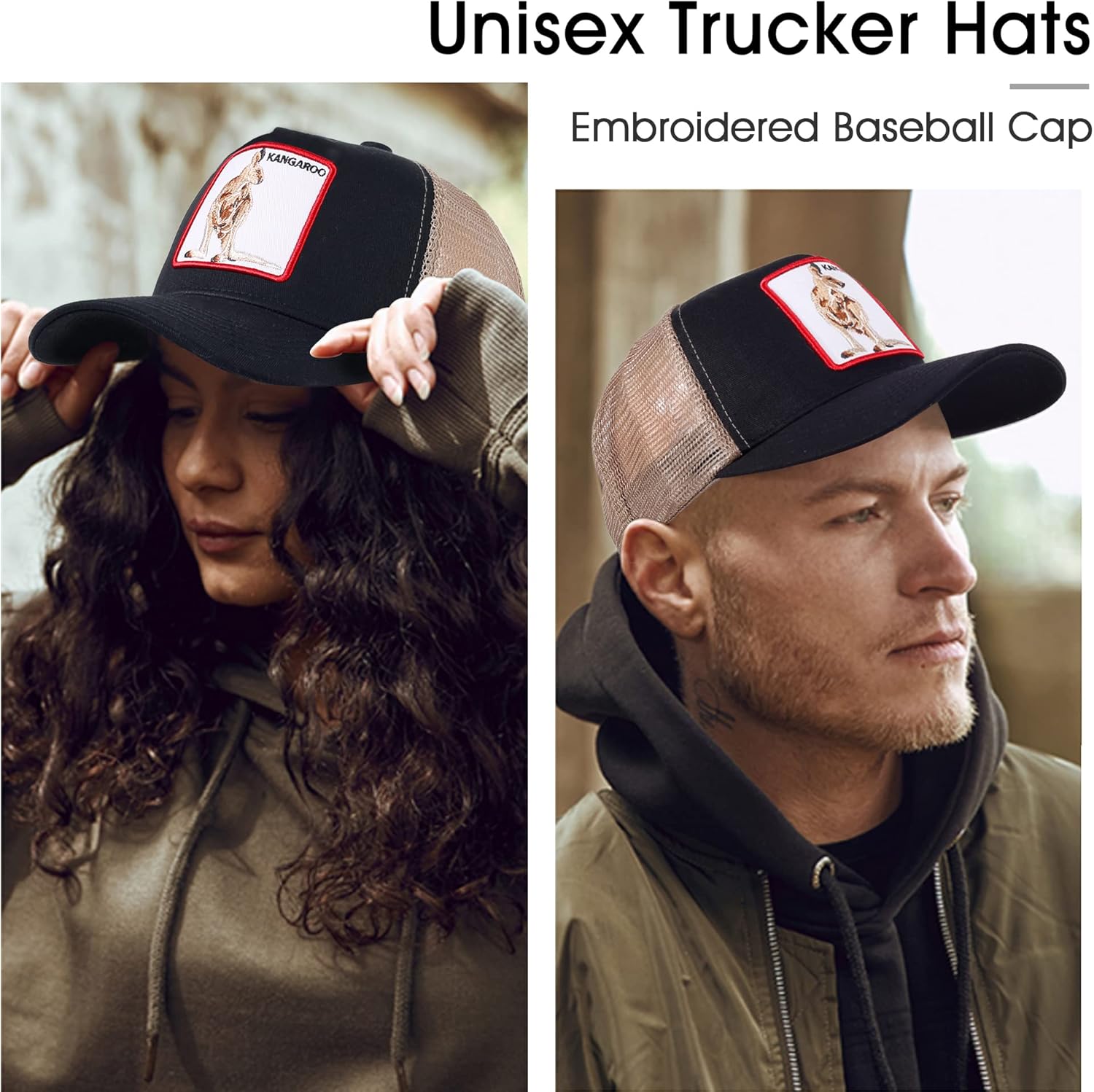 Trucker Hat Men Animal Snapback Hats Adjustable Embroidered Baseball Cap Mesh Breathable Square Patch Women Caps