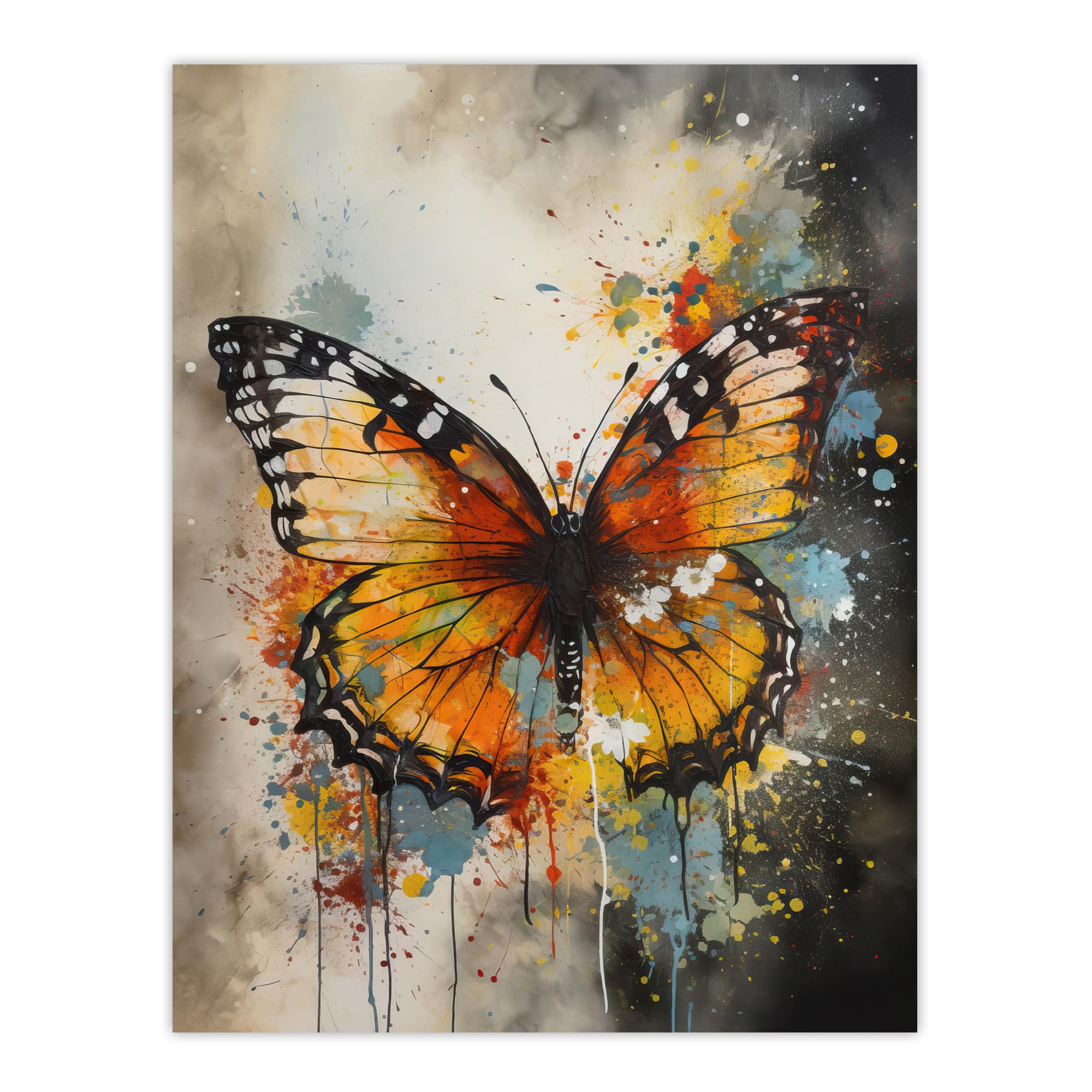 Artery8 Modern Ink Monarch Butterfly Watercolour Splatter Drip Large Wall Art Poster Print Thick Paper 18X24 Inch