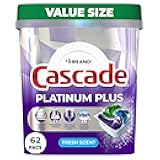 Cascade Platinum Plus Dishwasher Pods, Dishwasher Detergent, Dishwasher Soap, Dish Tabs, Dishwashing Tablets, Dish Detergent, Fresh, Actionpacs, 62 Count