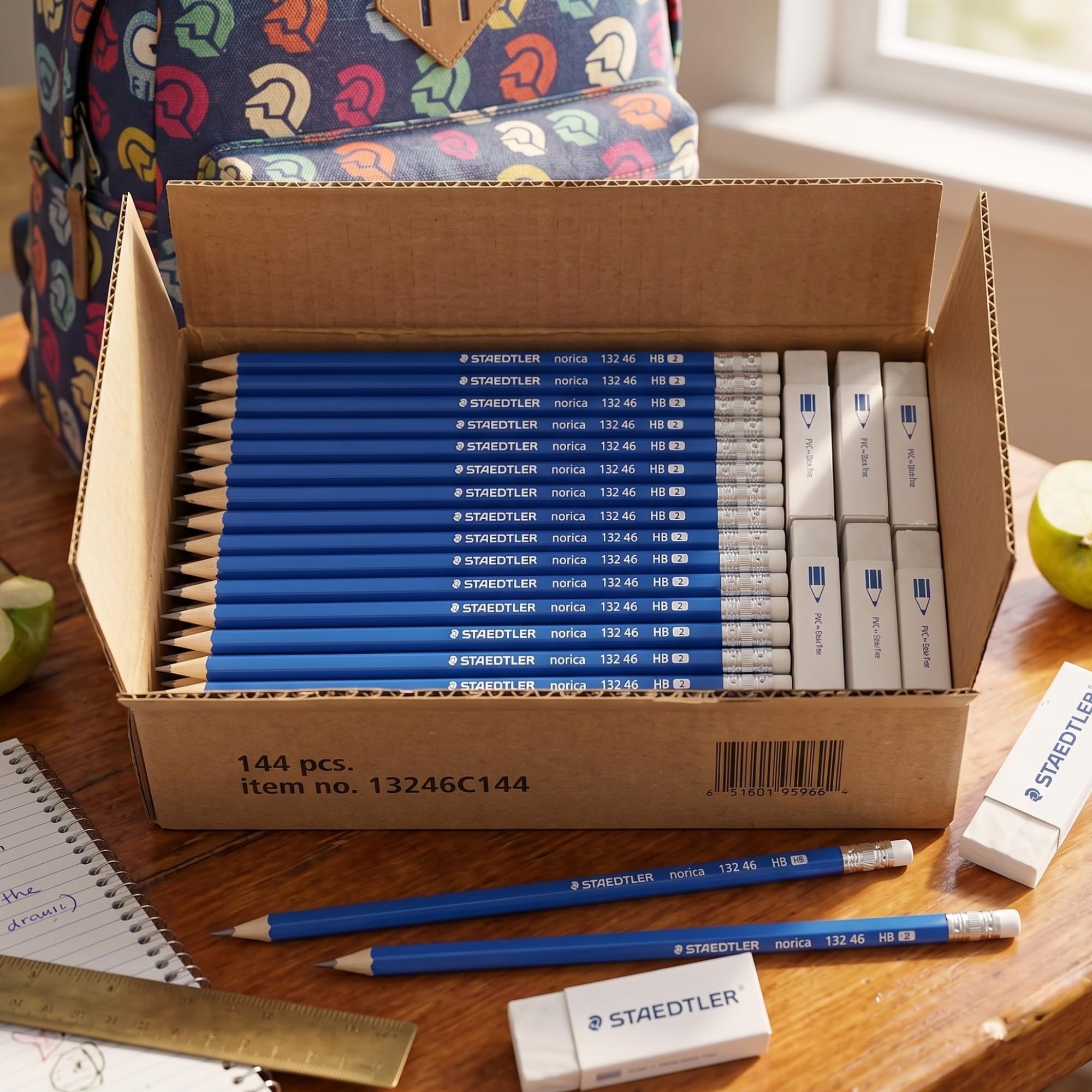 STAEDTLER Norica #2 HB-Bleistifte, Klasse Pack mit Radiergummis, 4 Sets à 144 Stück, Schulbedarf-Set, bruchfeste Mine, vorgespitzte Rückseite mit PVC-freien Radiergummis, Anzahl 576