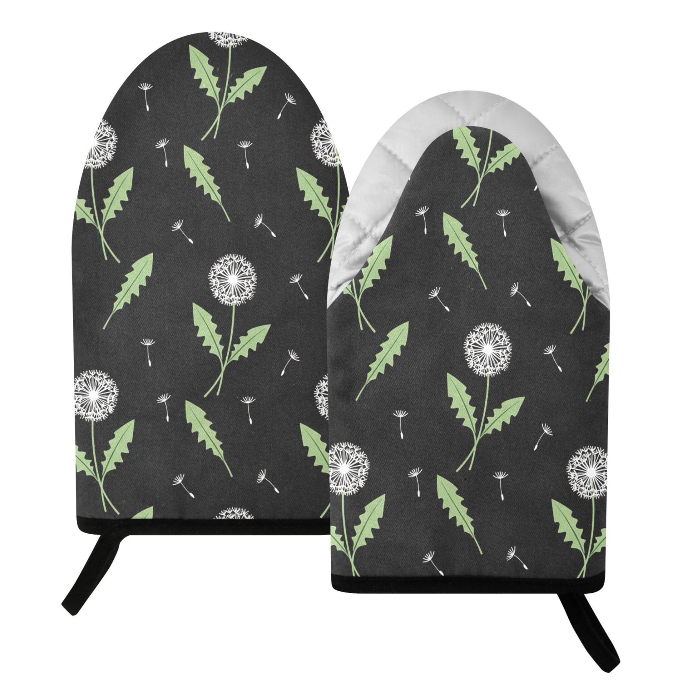 Kutsu Dandelion Oven Mitts for Kitchen, Heat Resistant Cotton Oven Gloves for BBQ Baking Cooking, Breathable Kitchen Essentials, 2 pcs