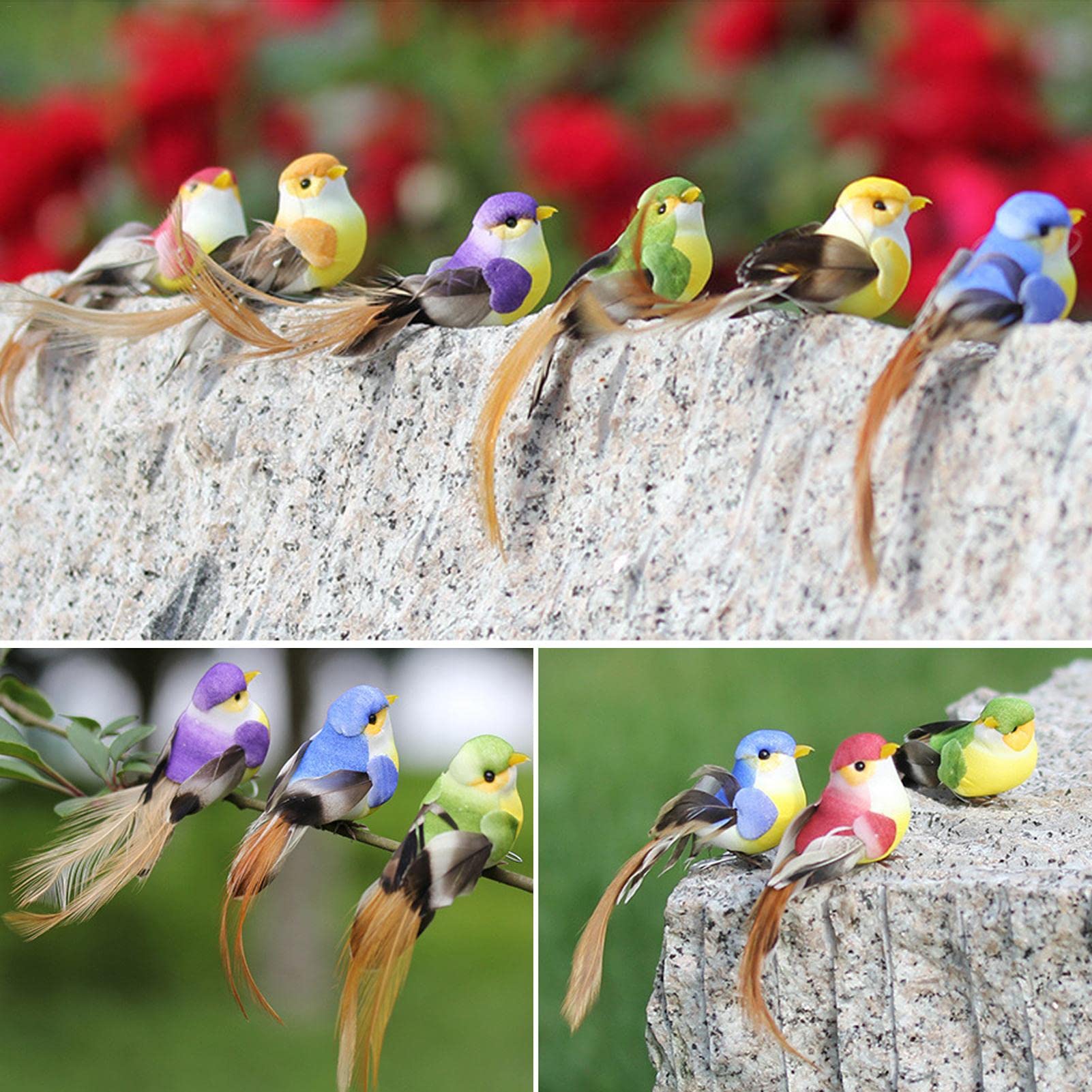 12 stks tuin decoratie veer simulatie kleine vogel bos groen park decoratie nep vogel mus ornamenten diy ambachtelijke