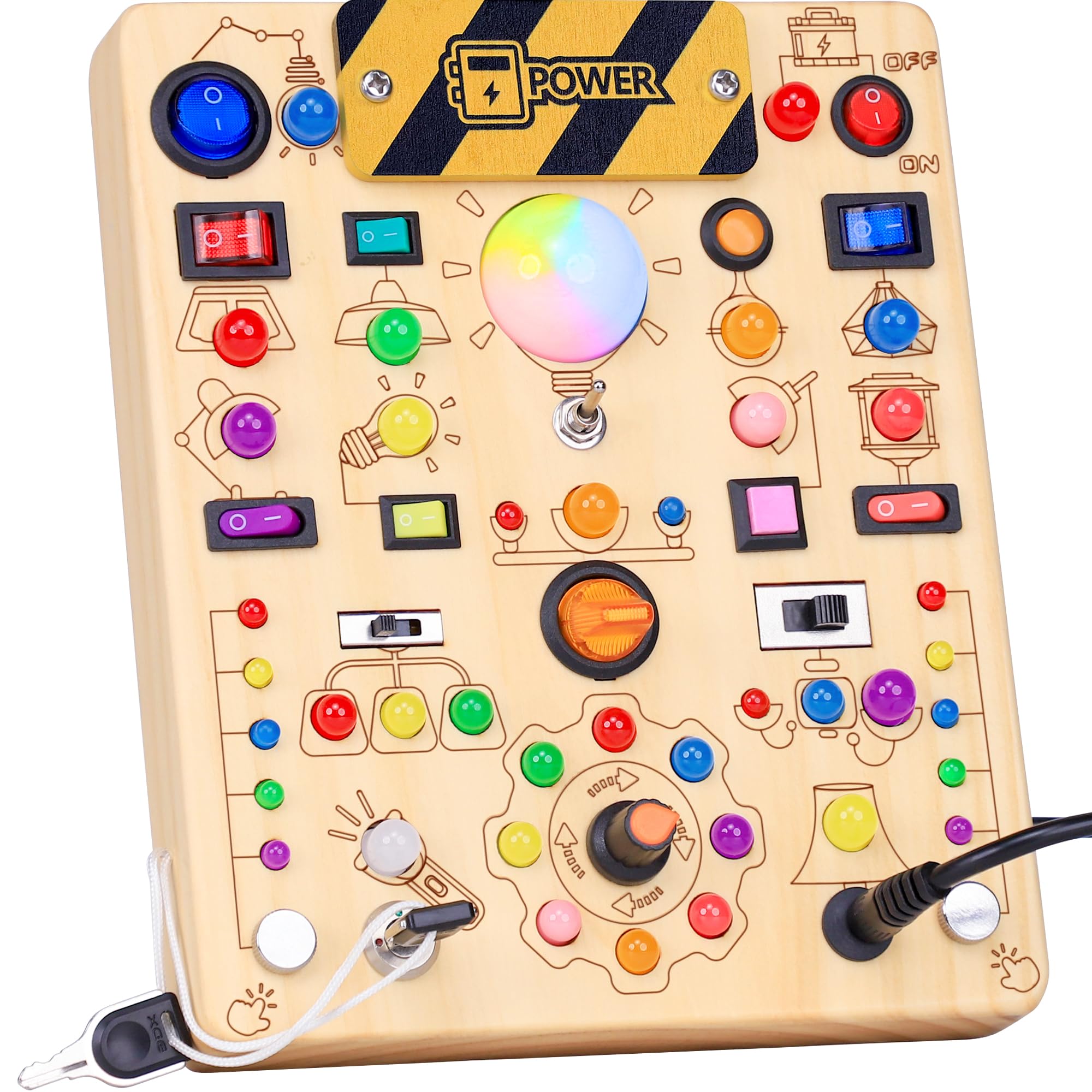RichBoy Montessori Toy Busy Board with 40 LED Lights, 59-in-1 Sensory Toys for Toddlers, Travel Educational Activity for Airplane, Ideal Christmas