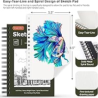 Vista 3 de Soucolor Paquete de 2 cuadernos de bocetos de 5.5" x 8.5" pulgadas, 200 hojas cuaderno diario en blanco, A5, bloc de bocetos con encuadernación