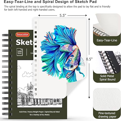 Miniatura 3 de Soucolor Paquete de 2 cuadernos de bocetos de 5.5" x 8.5" pulgadas, 200 hojas cuaderno diario en blanco, A5, bloc de bocetos con encuadernación