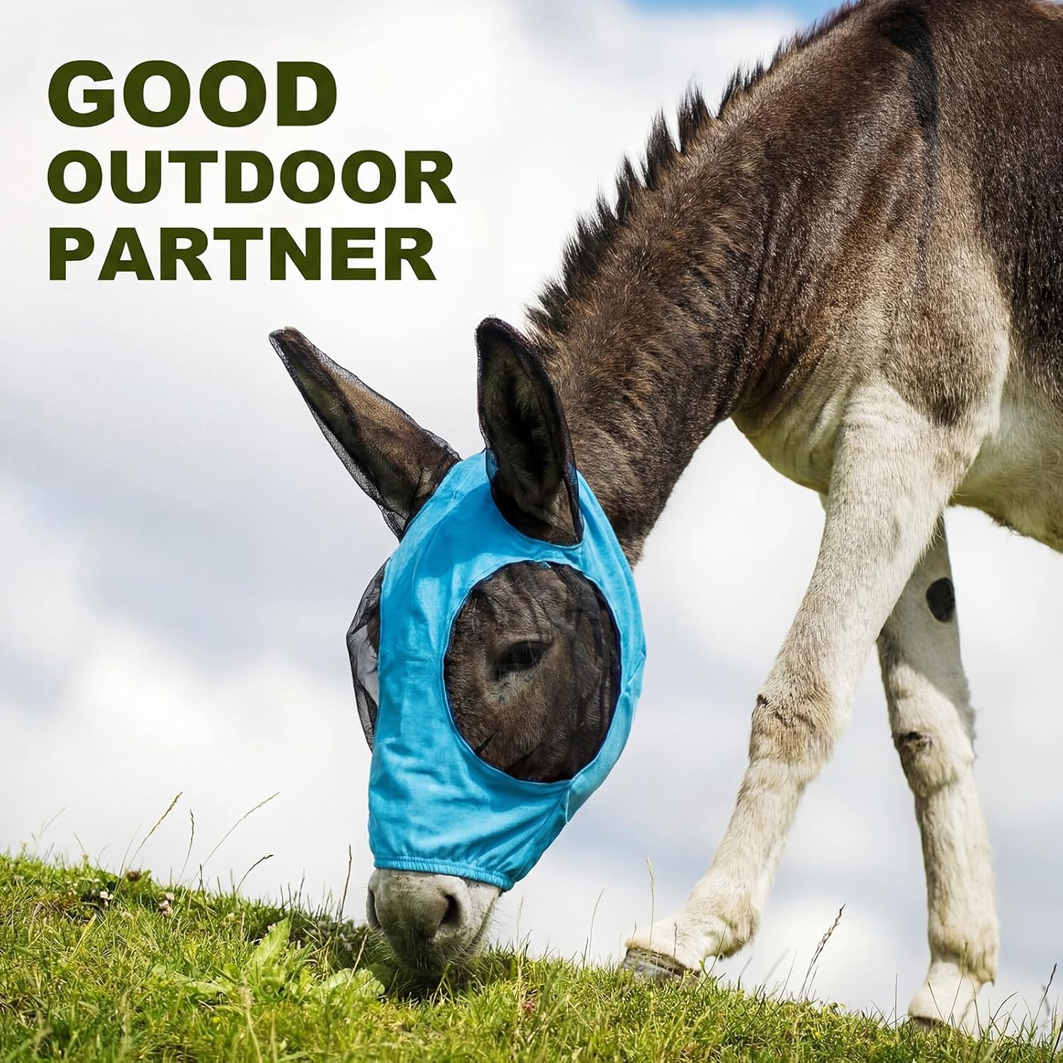 Mini Donkey Fly Mask with Ears Protection, Stretchy Mule Mask with Big Mesh Eye Covers, Soft on Skin, Comfortable Breathable Protection from Insects and Bugs
