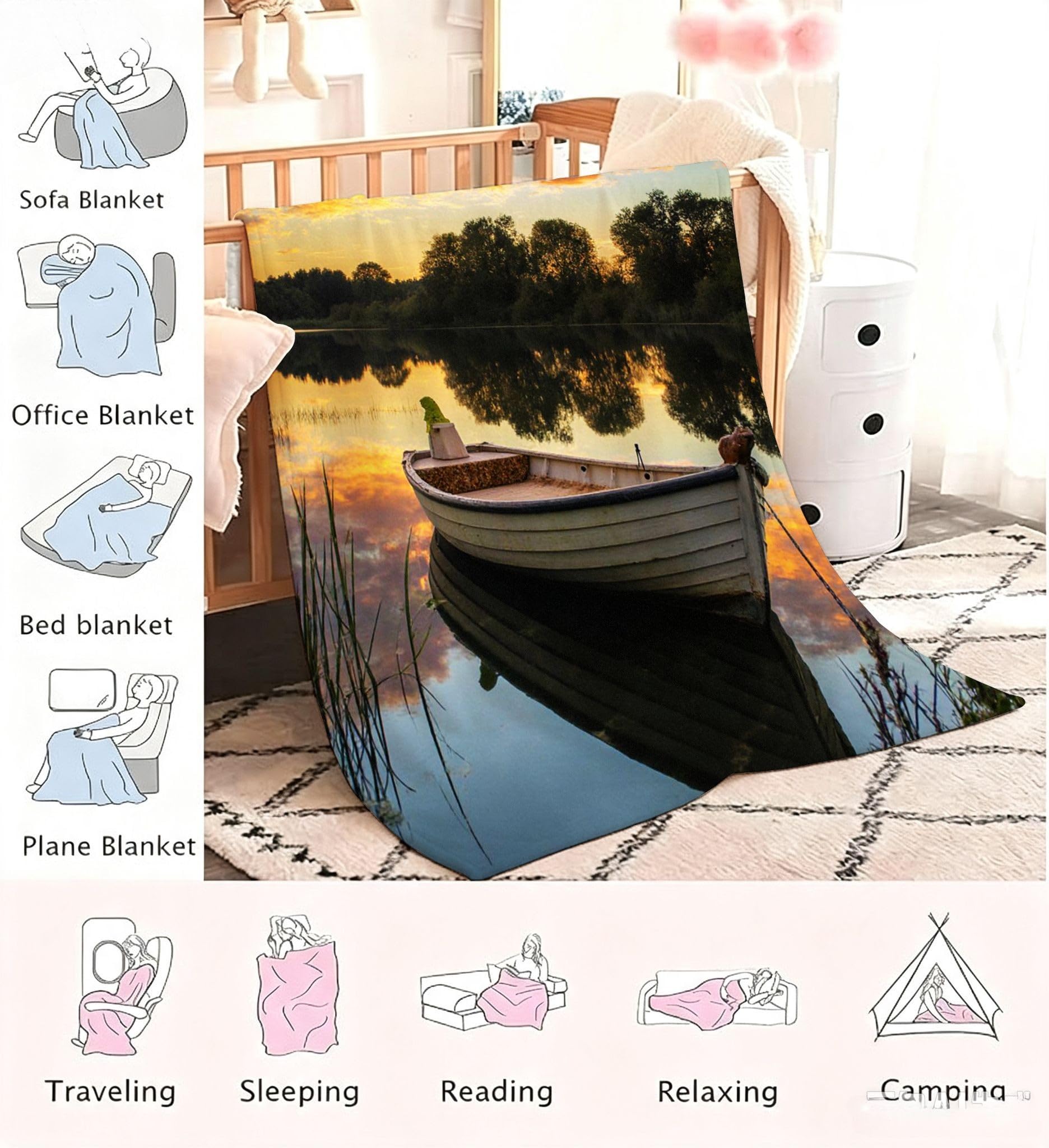 Manta Moderna Estampado 3D 220x240 cm Barco Blanco a743