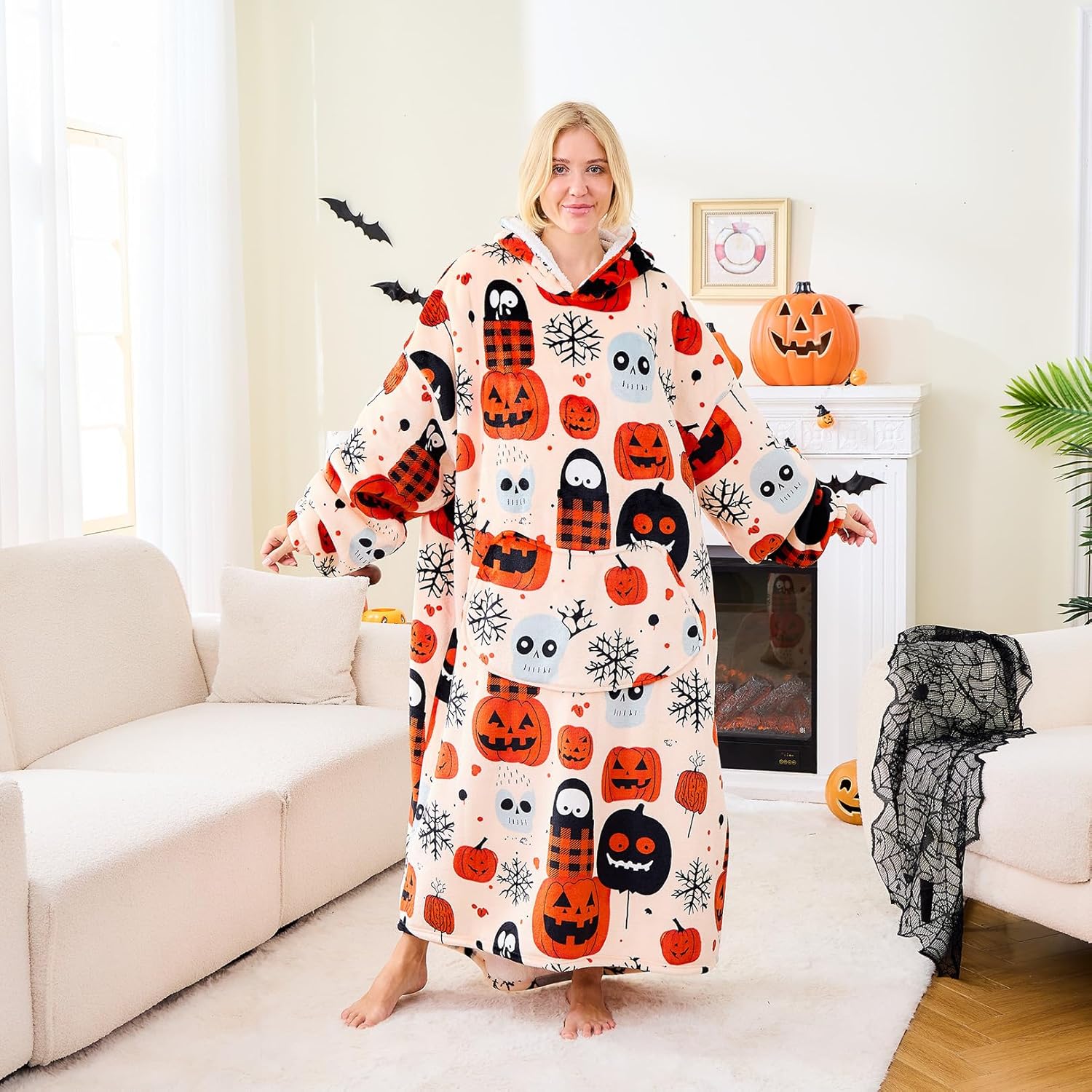 Moinlizy Wearable Blanket Hoodie, Long Thick Hooded Blanket Oversized for Adults Women Men with Pocket and Sleeves - Image 7