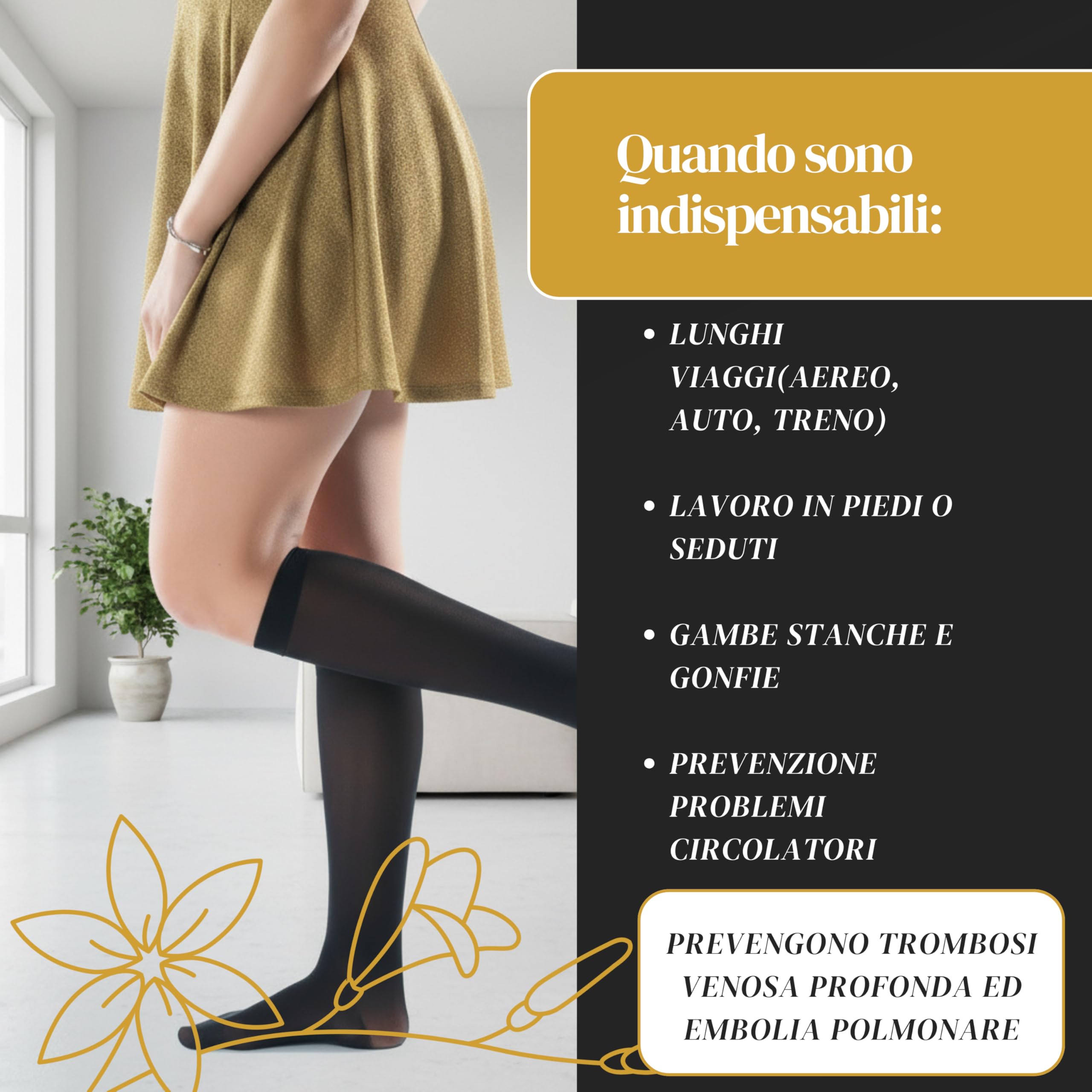ACTIVA – Pack 3 Gambaletti Donna 140 Denari a Compressione Graduata Classe 1 (16-19 mmHg) – Calze Riposanti Elastiche Made in Italy