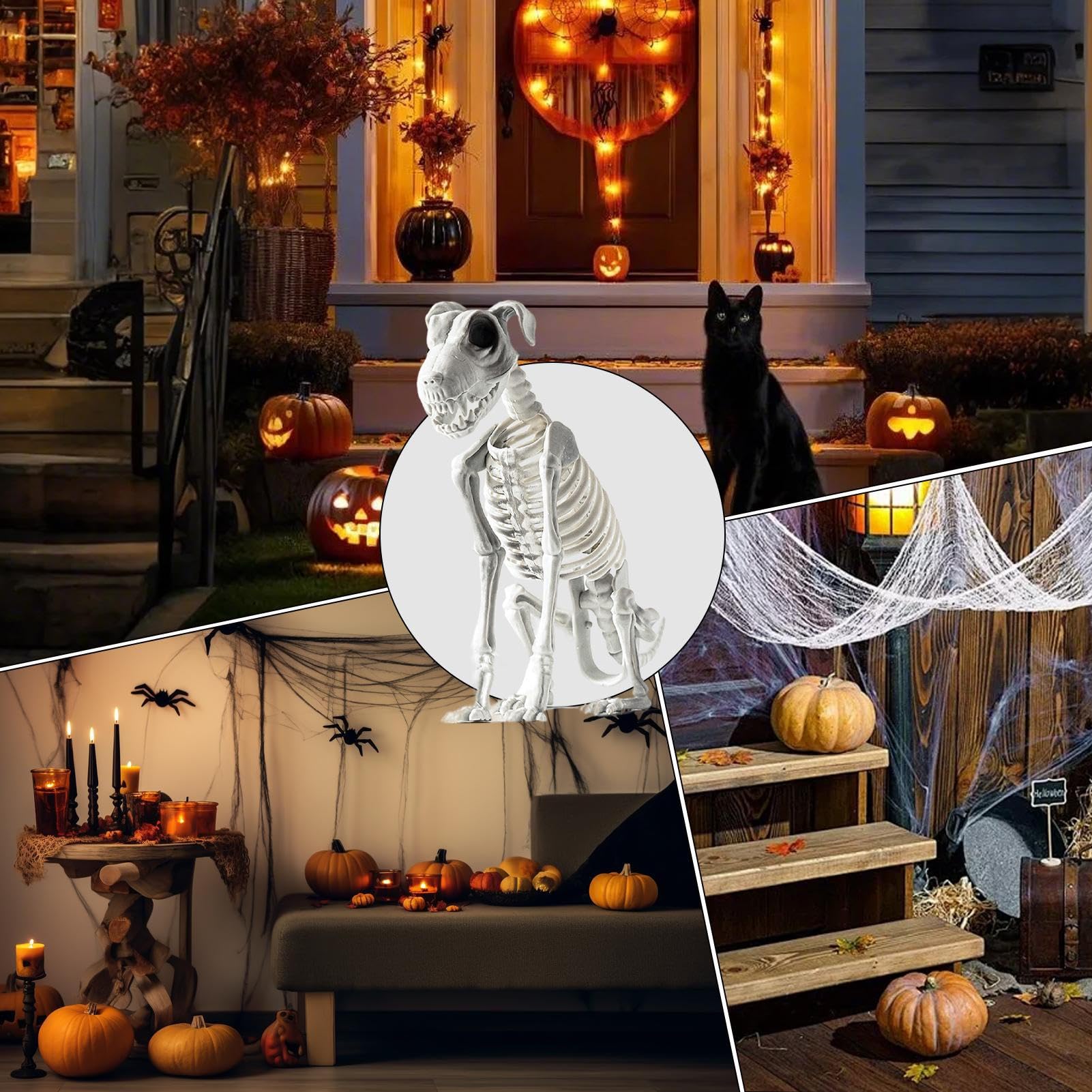 Scheletro cane Halloween spaventoso Halloween cucciolo seduto osso | Accessori spaventosi scheletro cucciolo per camera da letto, soggiorno, ufficio, ingresso, casa infestata, centrotavola