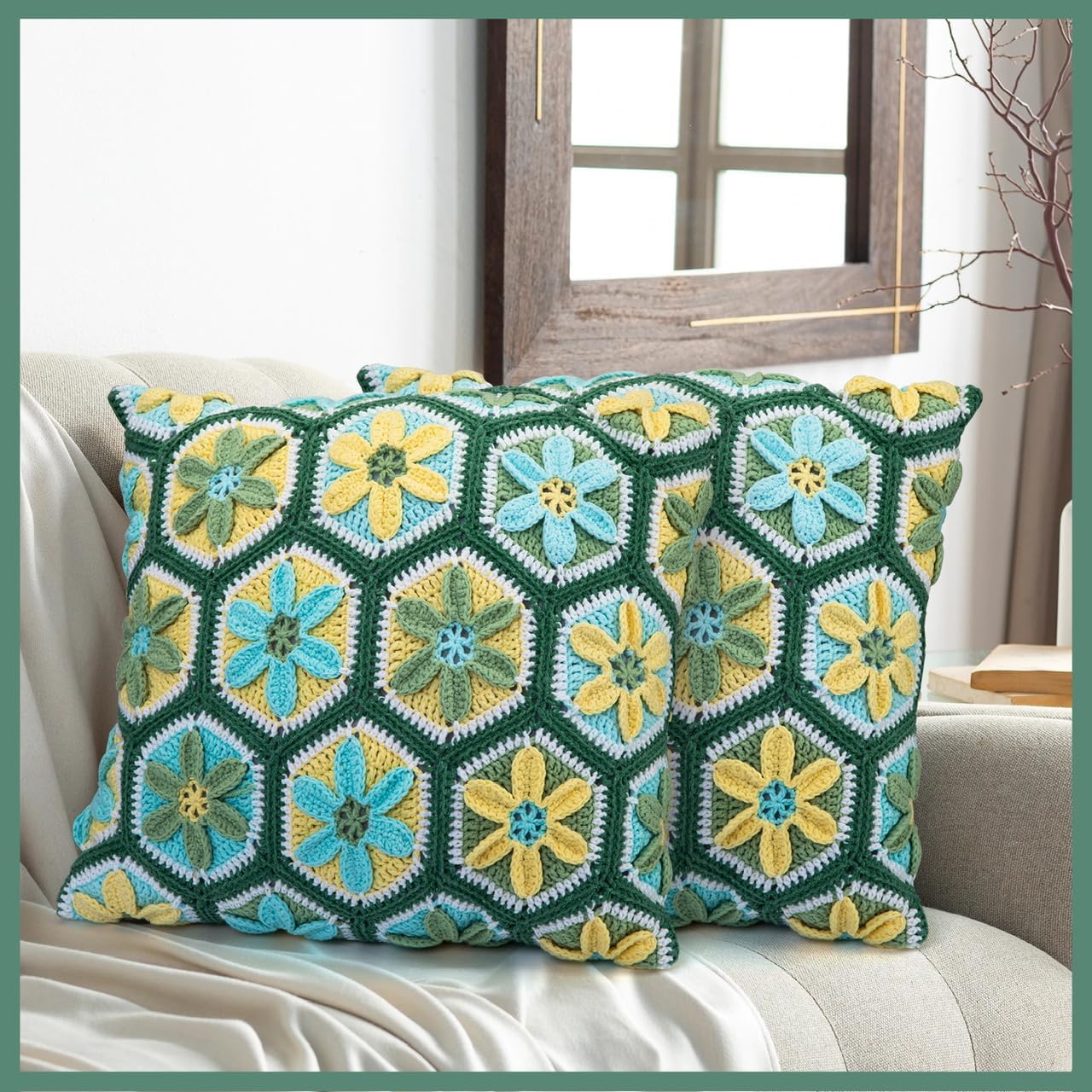 Noocro Crochet Kit for Advanced or Intermediate Beginner DIY Granny Square Pillow with Step by Step Tutorial Video and Detailed Instruction Complete Kit Craft Supplies Holiday Gift for Adults and Kids