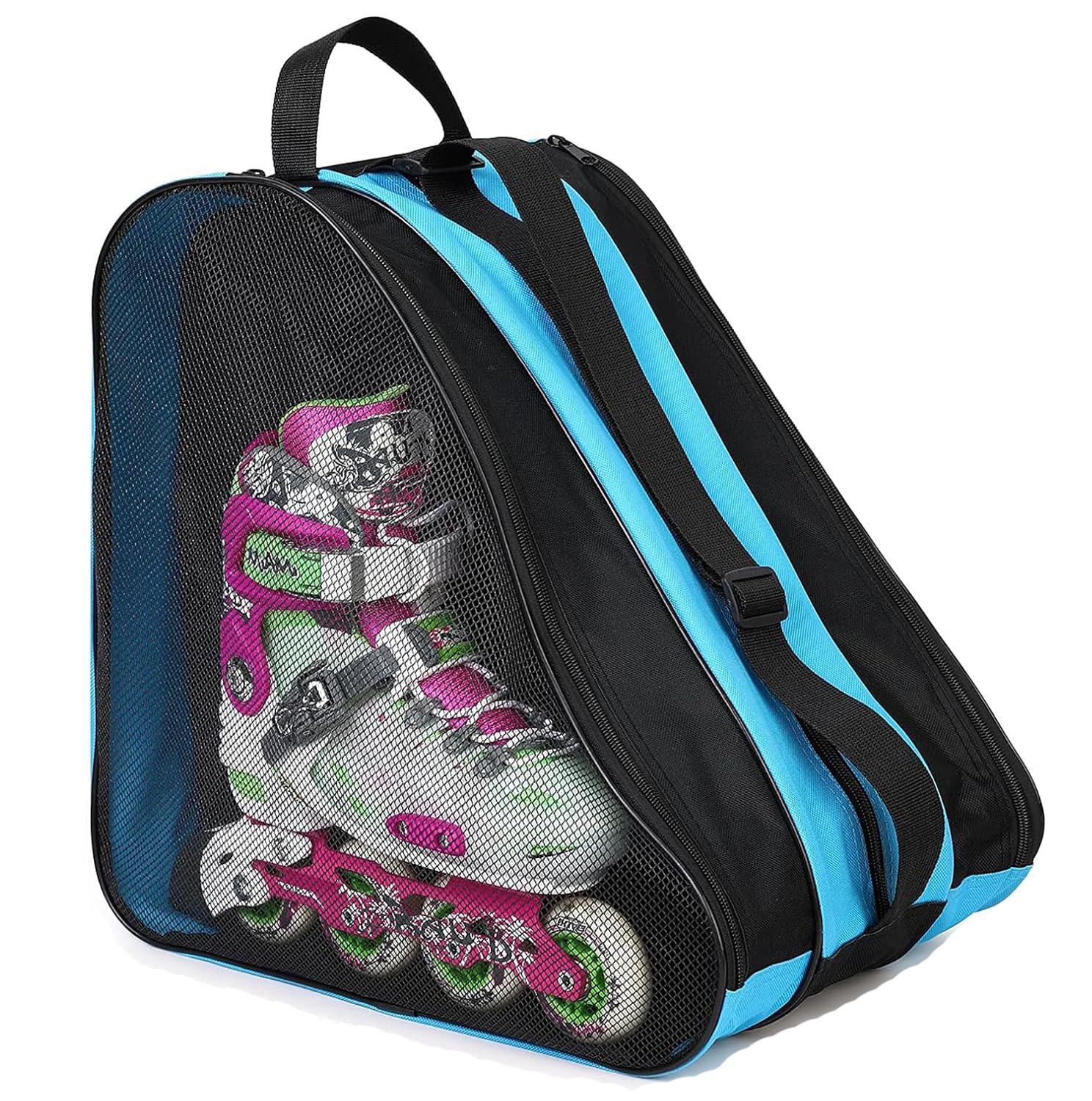 Roller Inline Skate Sports Bag - Breathable Mesh Panel, 3 Compartments, Easy Carry Handle for Skating Gear (Blue)