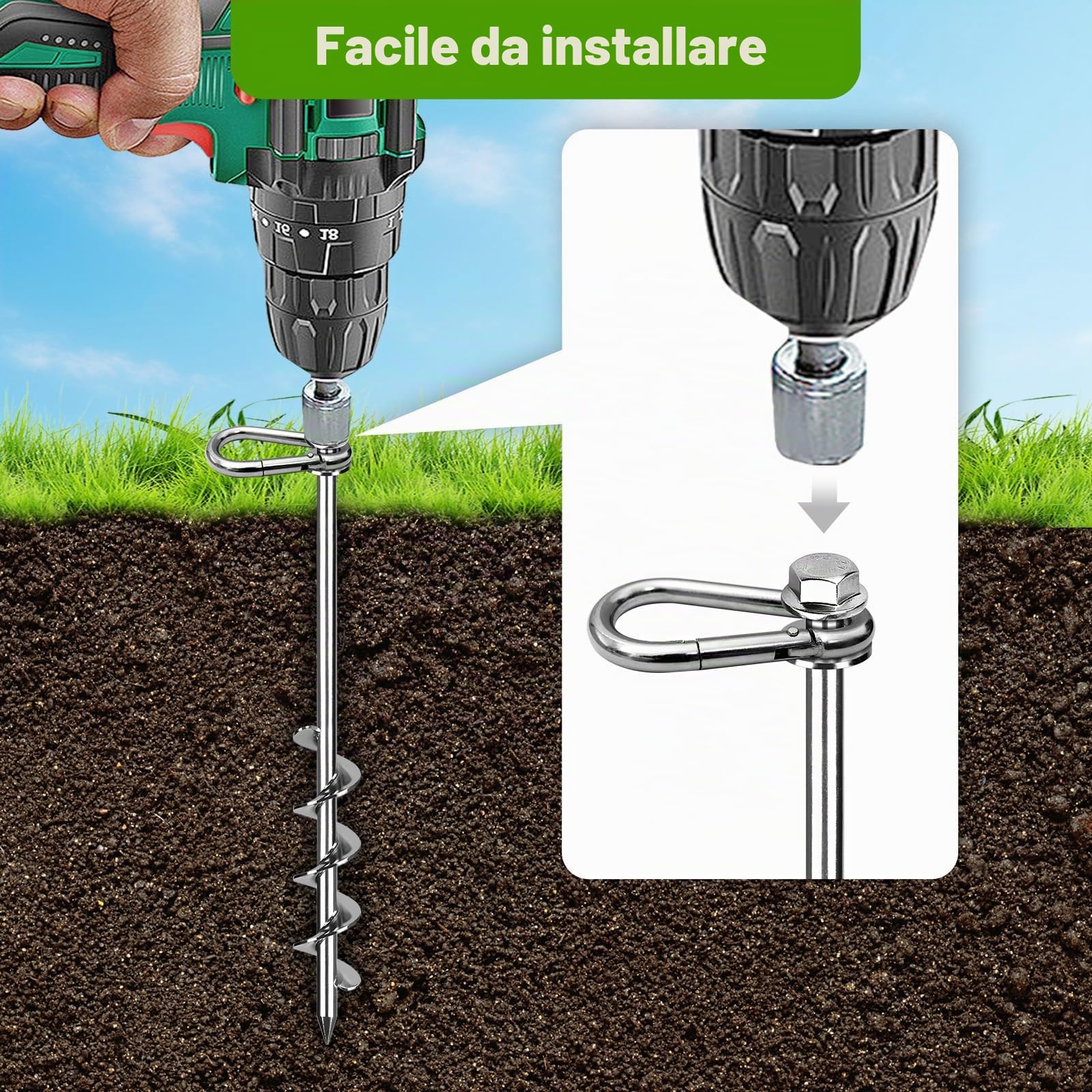 SELEWARE 4 fuoristrada, picchetti per esterni, campeggio, ancoraggi a terra, picchetti in acciaio inox, per altalena, escursioni, trampolino, tenda, capannone, campeggio