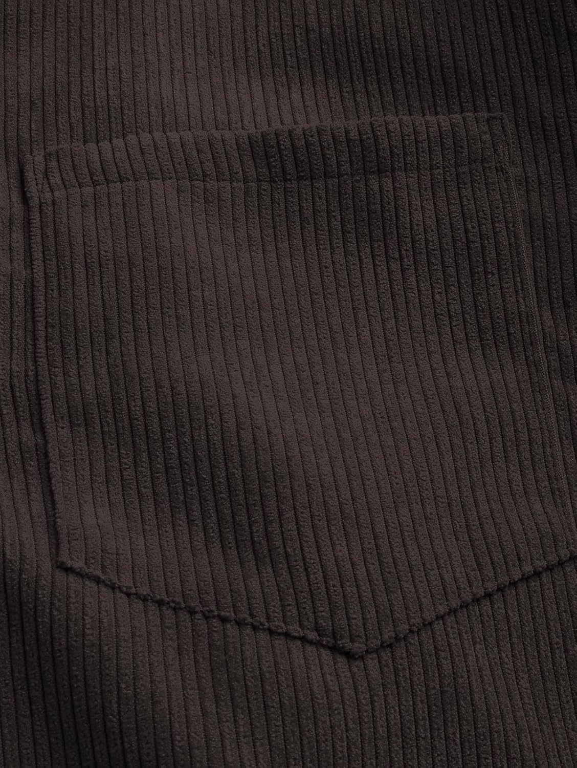 ZAFUL Men's Corduroy Shirts Solid Color 2024 Fall Half Button Long Sleeves Casual Work Collared Shirt with Pocket(Coffee,XX-Large) - Image 3