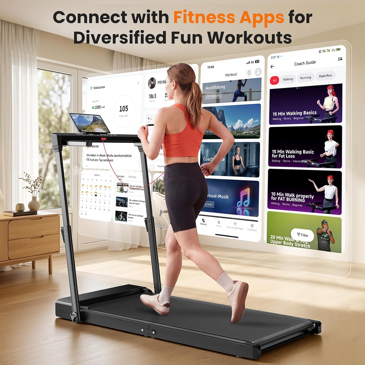 JAGJOG Walking Pad Treadmill with Height-Adjustable Handlebar, Foldable | 7.5 MPH, 300 lb, Quiet Power, Space-Saving, 12 Preset Programs, No Assembly