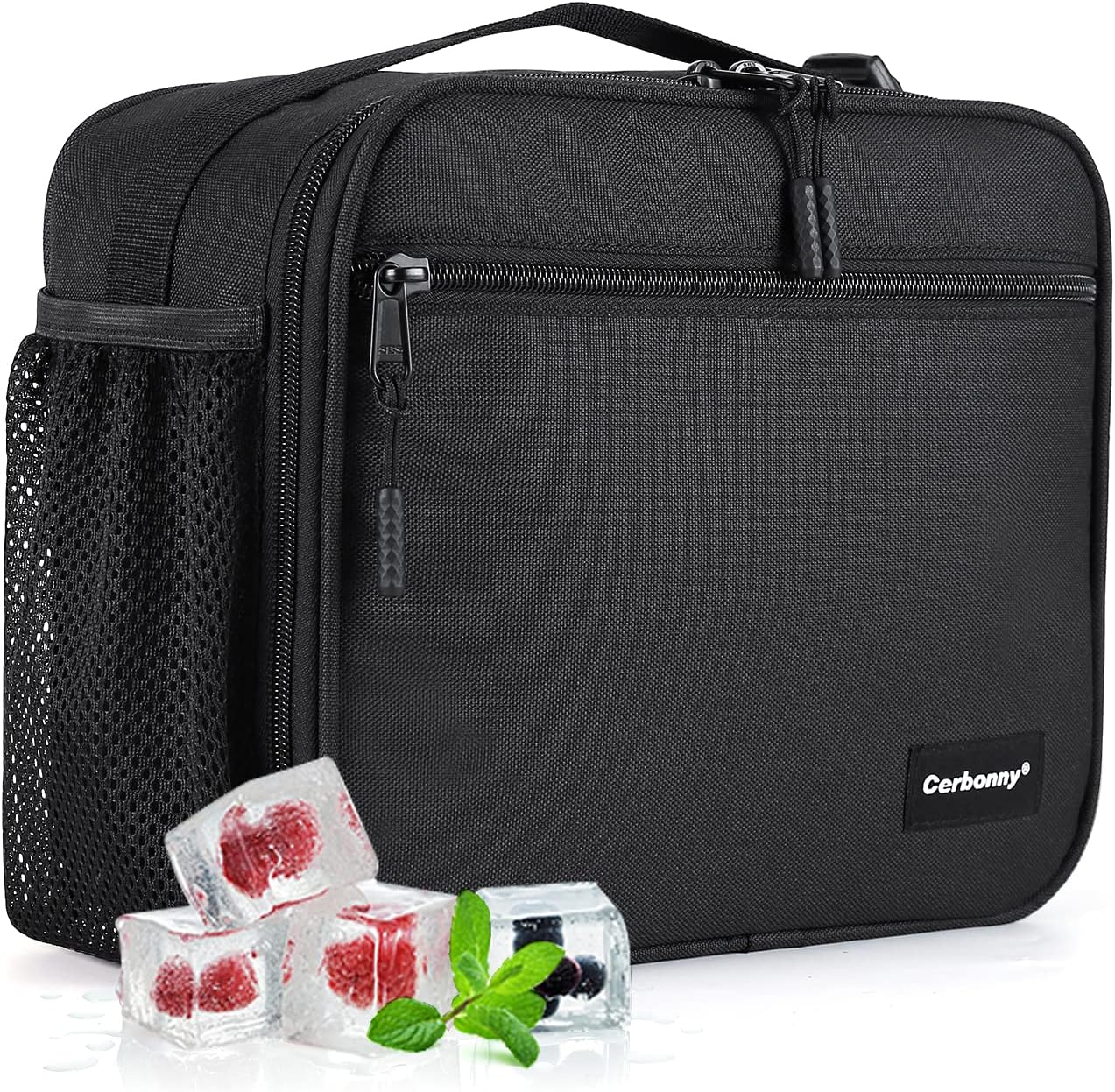 CerbonnySmall Freezable Lunch Bag, Black Obsidian, Unisex, Polyester, 10" Tall, 8.5" Wide, 4" Deep