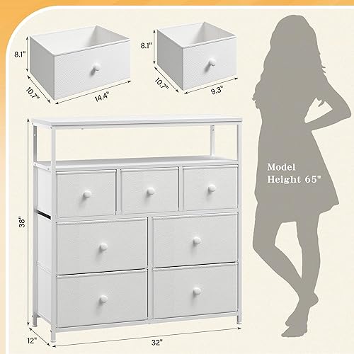 Miniatura 29 de EnHomee Soporte de TV para dormitorio con 7 cómodas y 2 estantes abiertos, cómodas y cómodas para pasillo, entrada, dormitorio, gris Gris