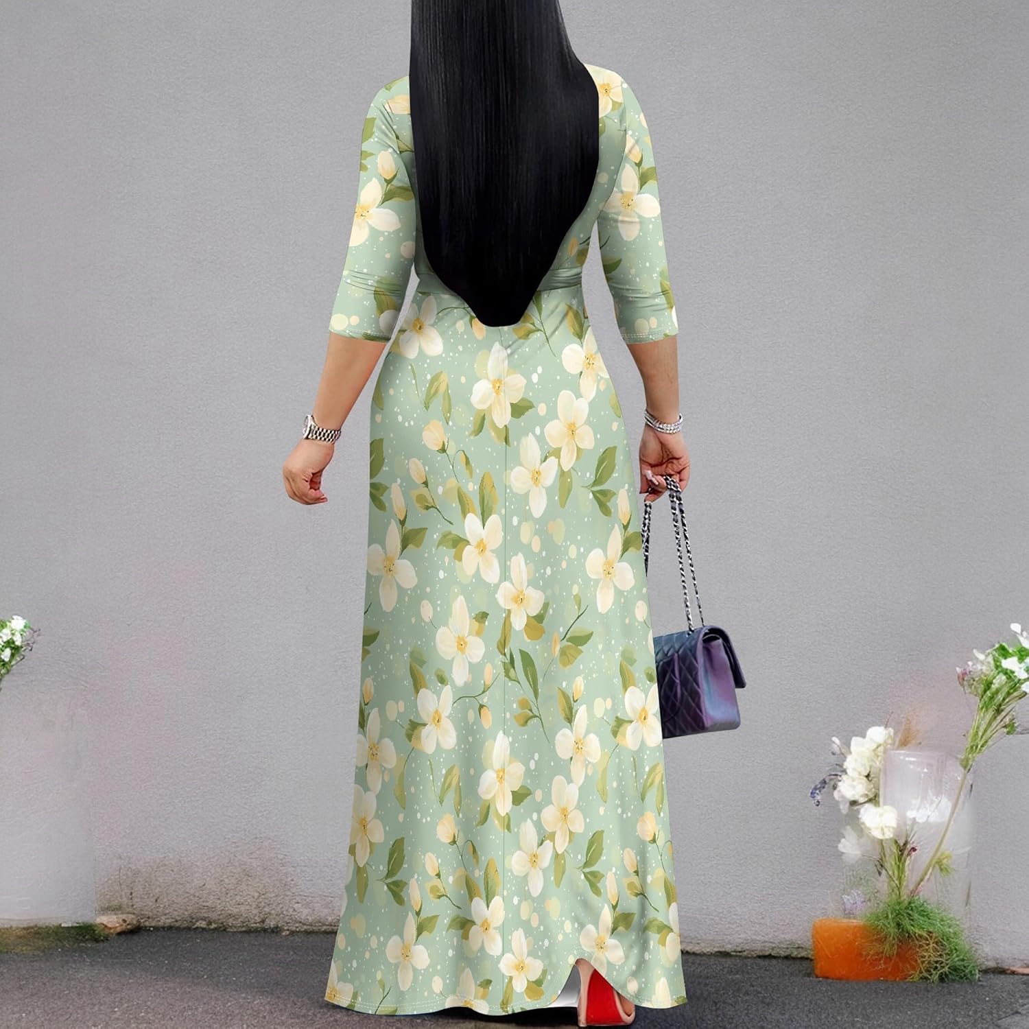 PinkPatty Plus Size Maxi Dresses for Women Casual Flowy Long Dress 3/4 Sleeve V Neck Wrap Dress with Belt - Image 6