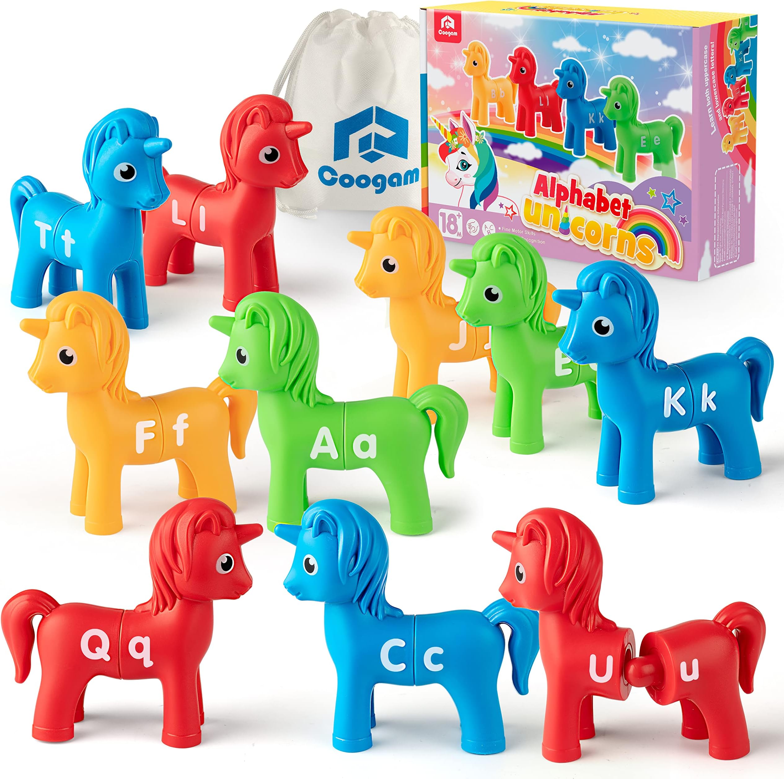 CoogamUppercase & Lowercase Letters Matching Game,13pcs Double-Sided ABC Letter Toys with 26 Alphabet Recognition Match Games Preschool Educational Toys for Toddlers Boys Girls