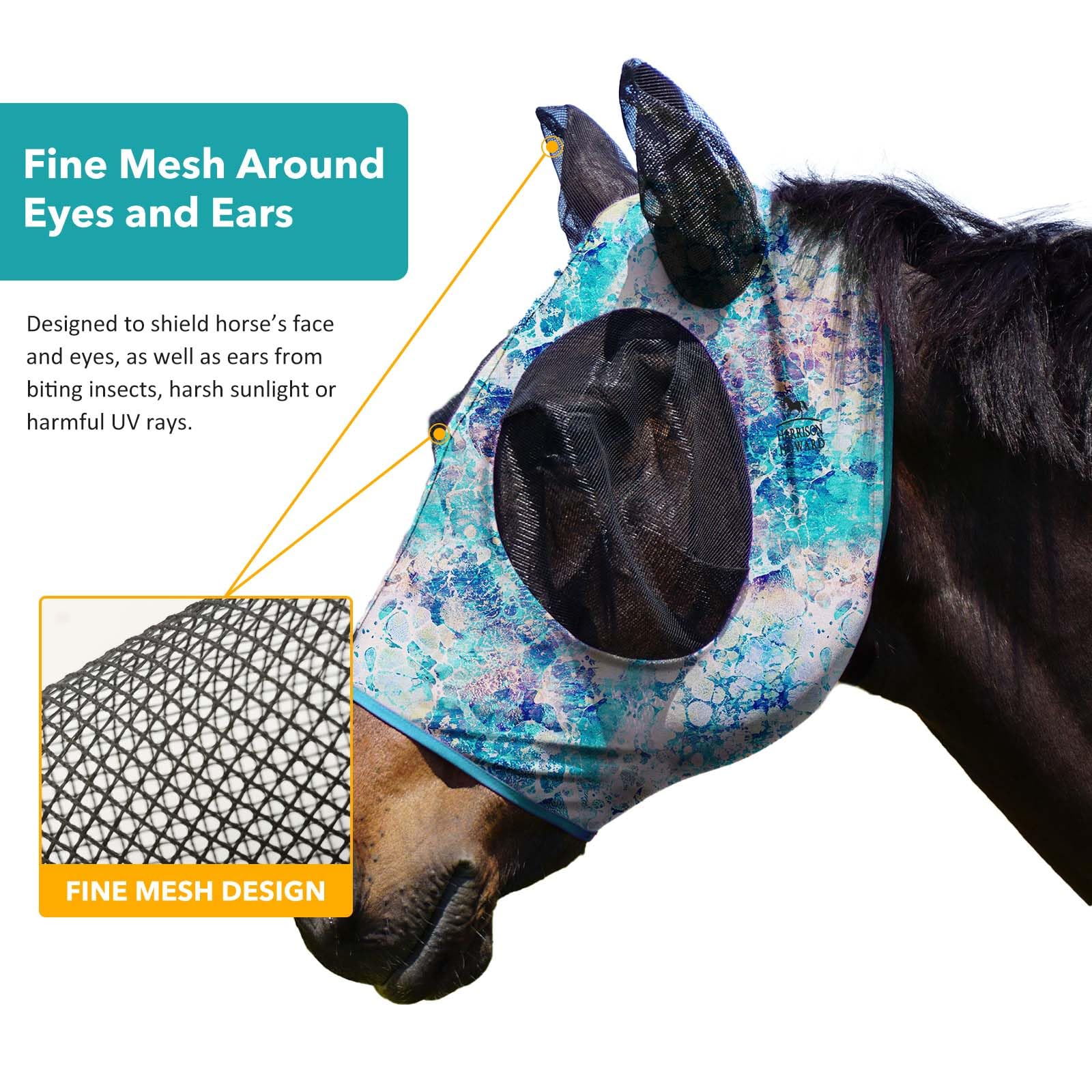 Maschera Anti-Mosche Per Cavallo Harrison Howard - Protezione UV, Elastica, Taglia M Cob - Foto 7