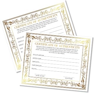 Certificate of Authenticity, 25 Pcs Goil Vintage Premium Original Certificate for Women Men, Gifts for Professional Artists Artisans Worker Handicraft Authenticity Decorations Favors Supplies, 09