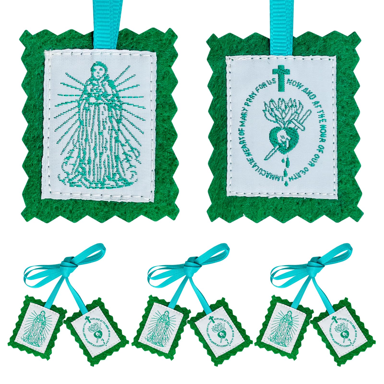 TALPGODScapulars Catholic, 3 Pack Green Scapular of Immaculate Heart of Mary Green, Escapularios Catolicos Scapular Catholic Religious Gift for Women Men House Blessing Door Hanger Home Protection