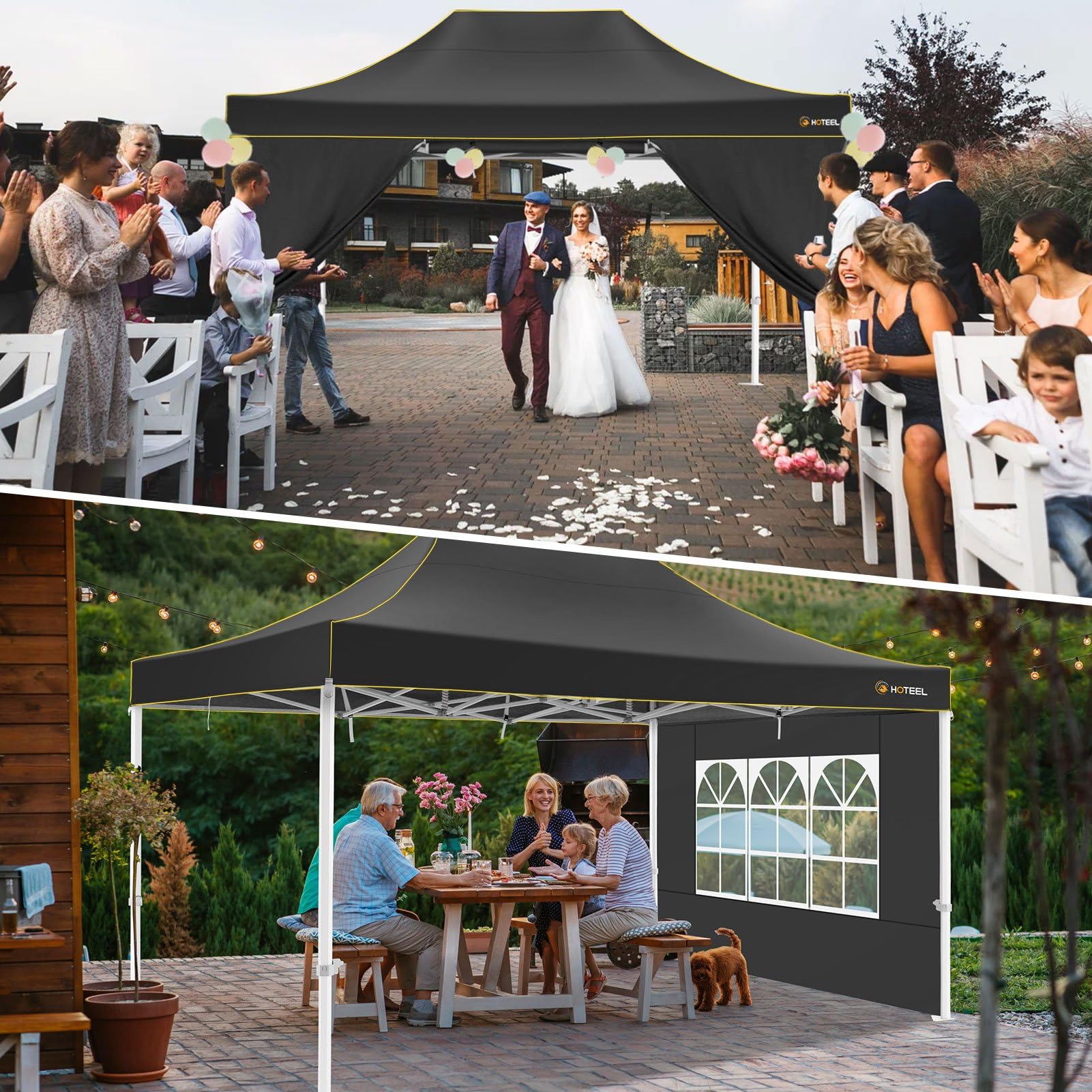 HOTEEL Pavillon 3x4,5m Wasserdicht, Verstärkte Sechskant-Beine, Schwarz | Pop-up Zelt mit wasserdichtem und UPF 50+-Stoff,tragbare Rollen-Tasche, Pavillon für Veranstaltungen/Gartenpartys/Marktplätze