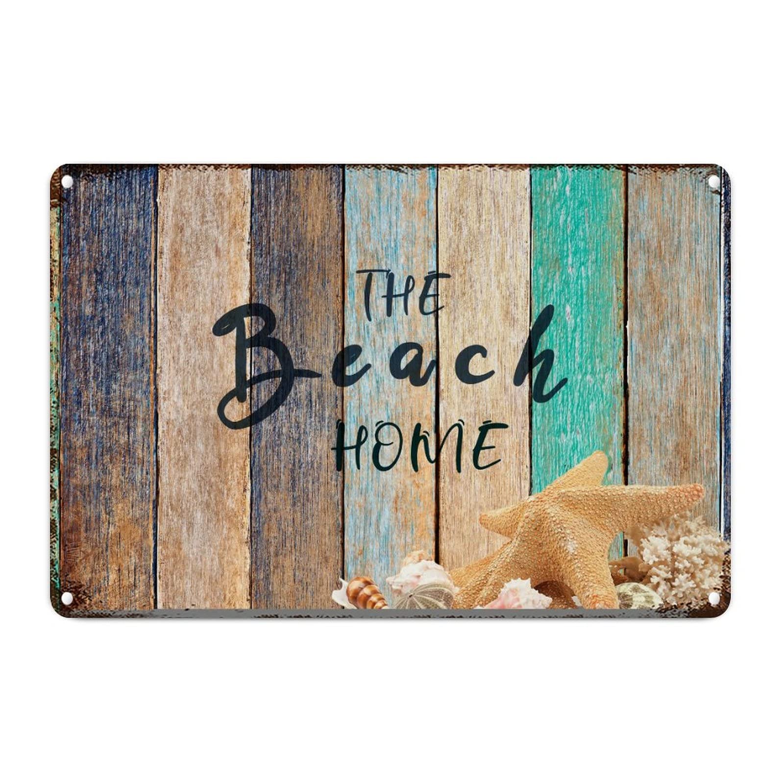 Seaside Retro Aluminum Metal Signs Summer Beach Quotes Coastal Nautical Metal Sign Beach Funny Sayings Beach Time Metal Wall Decor Sign Starfish Sign for Front Porch Outdoor Bedroom 12x8in