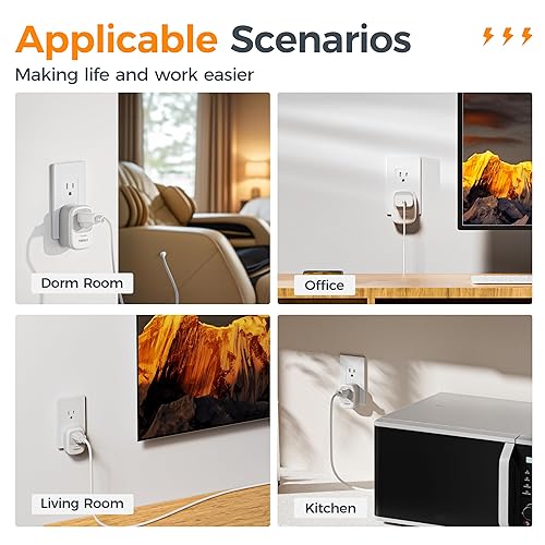 Miniatura 7 de TESSAN Protector de sobretensiones de 1050 julios, protector de sobretensiones de un solo enchufe con indicador de luz protegida, toma de pared