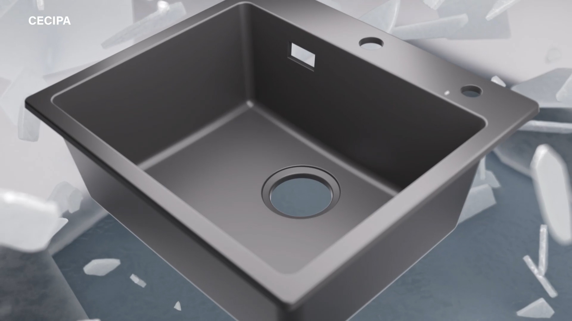 CECIPA Granitspüle Schwarz 70x45cm - Küchenspüle Mit Ausziehbarer Armatur & Seifenspender