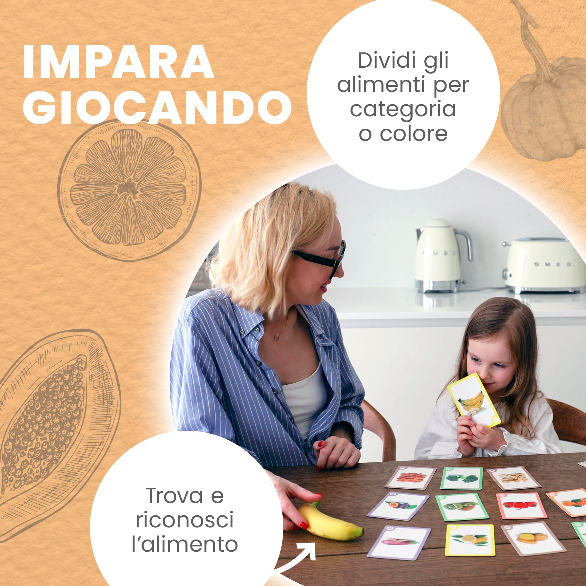 Carte prime parole Cibo - 50 Flash Cards Montessori sui Cibi Sani per la Stimolazione Precoce del linguaggio nei bambini. Carte linguaggio in 7 Lingue. Metodi Montessori e Doman