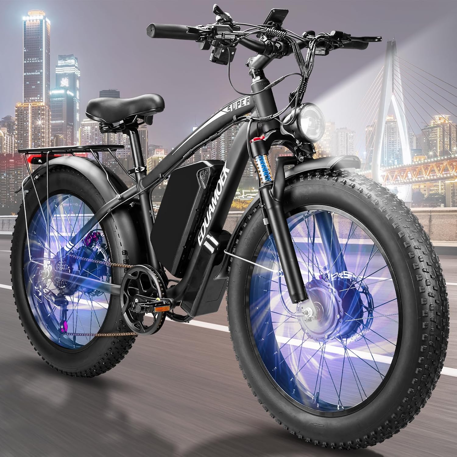 6000W-Peak 52V 34Ah 1768Wh Battery Dual-Motor-Ebike for Adults, 42-46MPH 105 Miles Range Fast-Ebike-Dual-Motor-Electric-Bike,24"*4.0" Men Fat-Tire-Electric-Bicycle Lockable Suspension