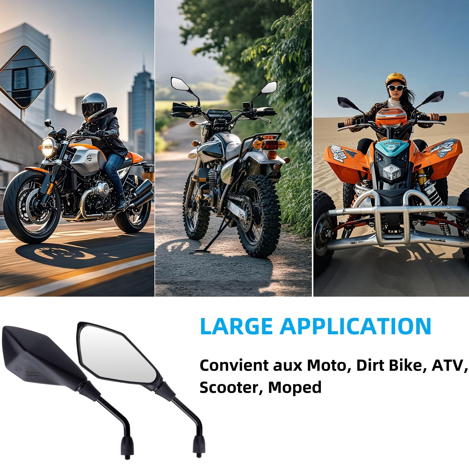 Rétroviseurs Latéraux de Moto E57 Homologué, 1 Paire Rétroviseurs Moto Universels, Réglable Rétroviseur Latéral M10 pour Scooter Moto Quad ATV