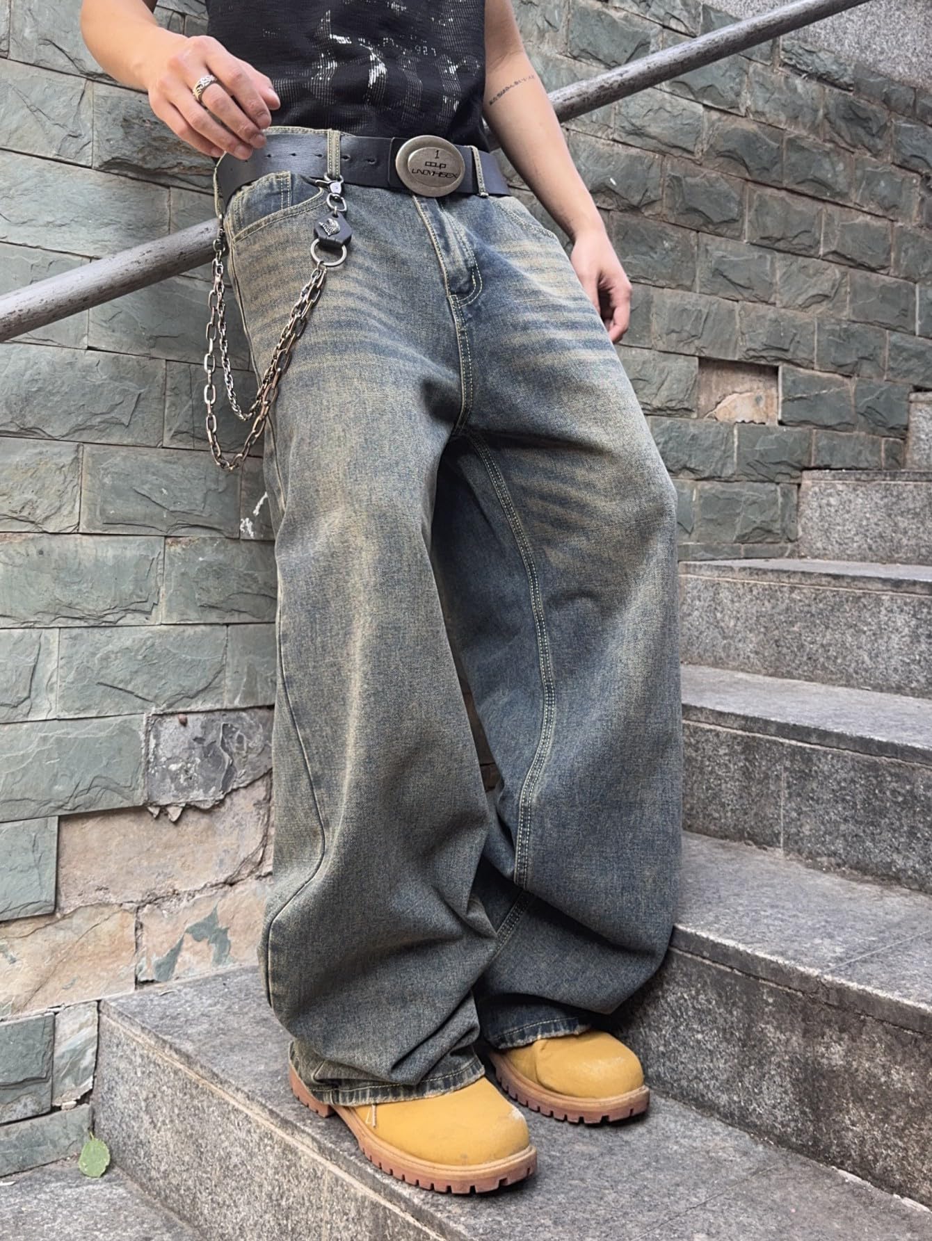 Jeans Baggy Hip hop pour Hommes,Jeans Skater à Jambe Large,Pantalons en Denim décontractés,Y2K Skateboard Streetwear