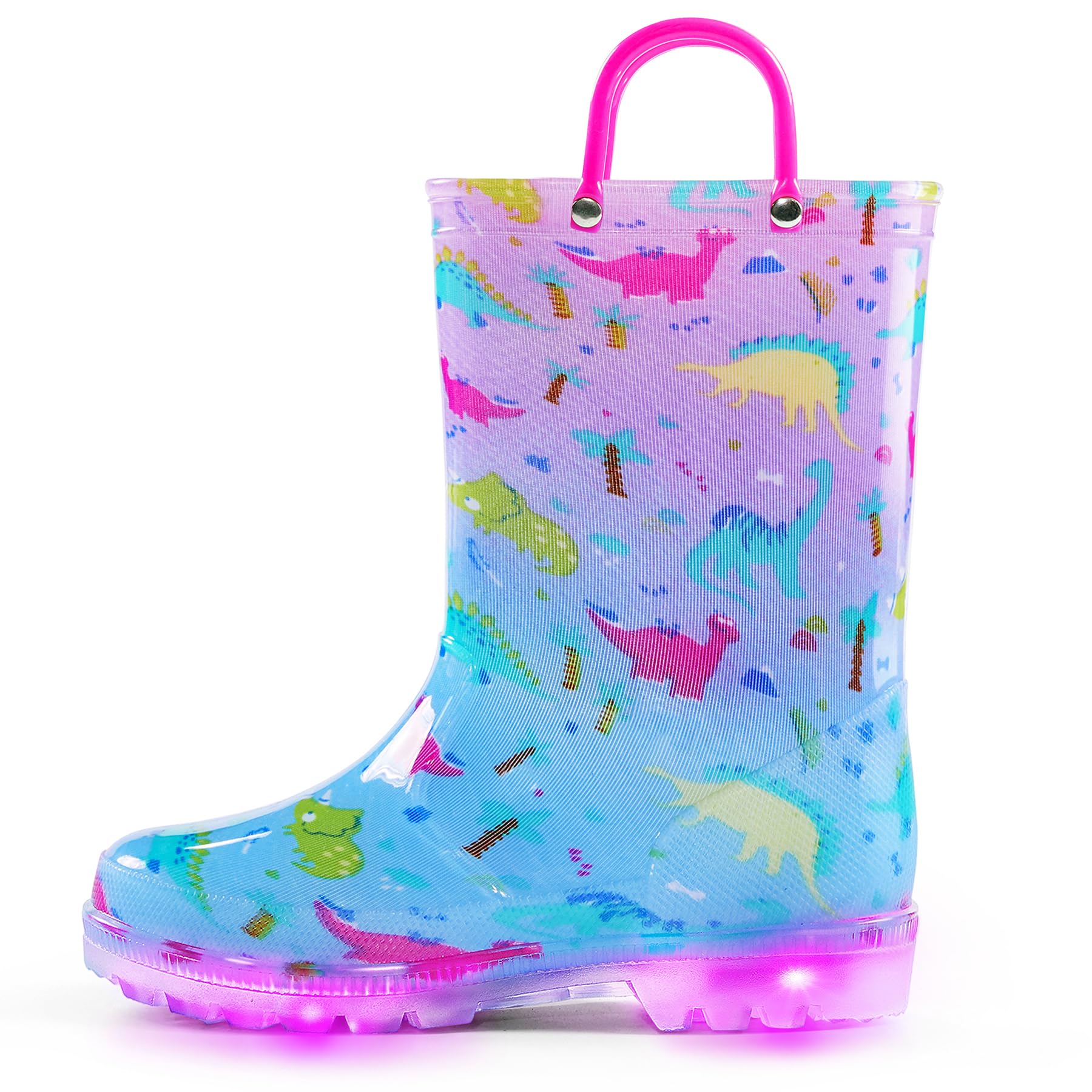 K KomFormeKids Rain Boots, Waterproof Light up Boots with Easy-on Handles