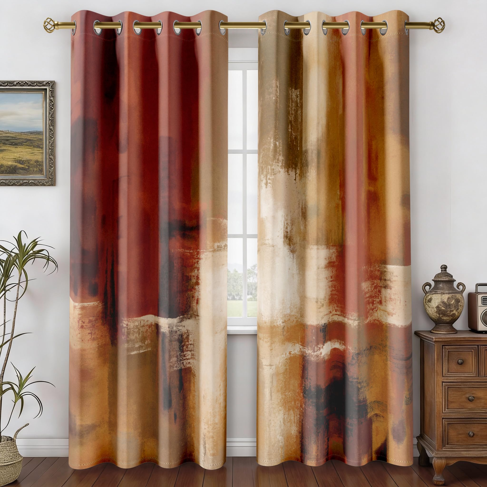 Asuexpect Burnt Orange Curtains 2 Panels Abstract Rust Curtain Room Darkening Grommet Window Drapes Modern Decorative Window Treatments for Bedroom
