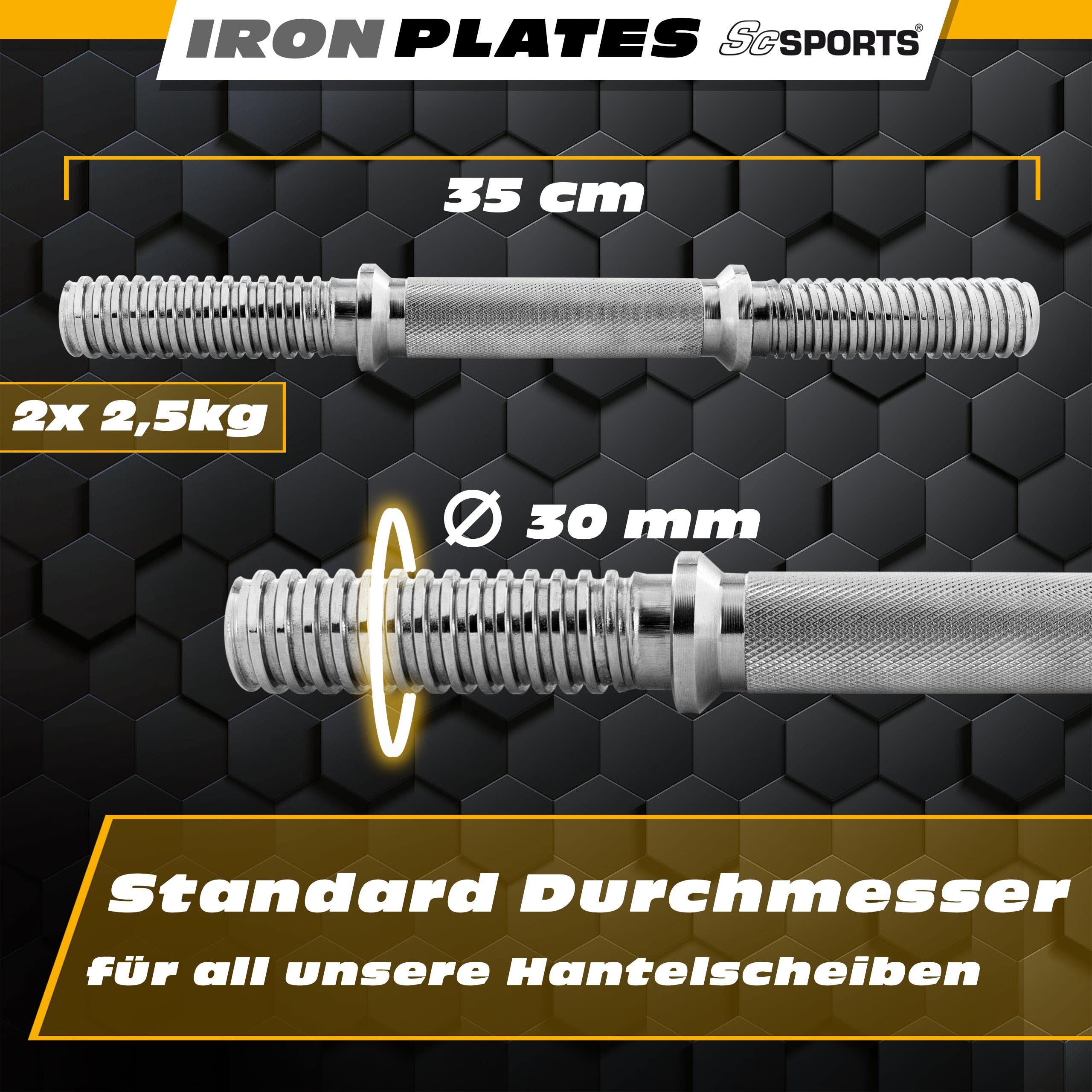 ScSPORTS® Zestaw krótkich hantli 10/15/20 kg, w zestawie talerze do sztangi, Ø 30/31 mm, żeliwo, zapięcia gwiazdowe, z walizką, z tworzywa sztucznego, czarny/srebrny – zestaw krótkich hantli, hantle