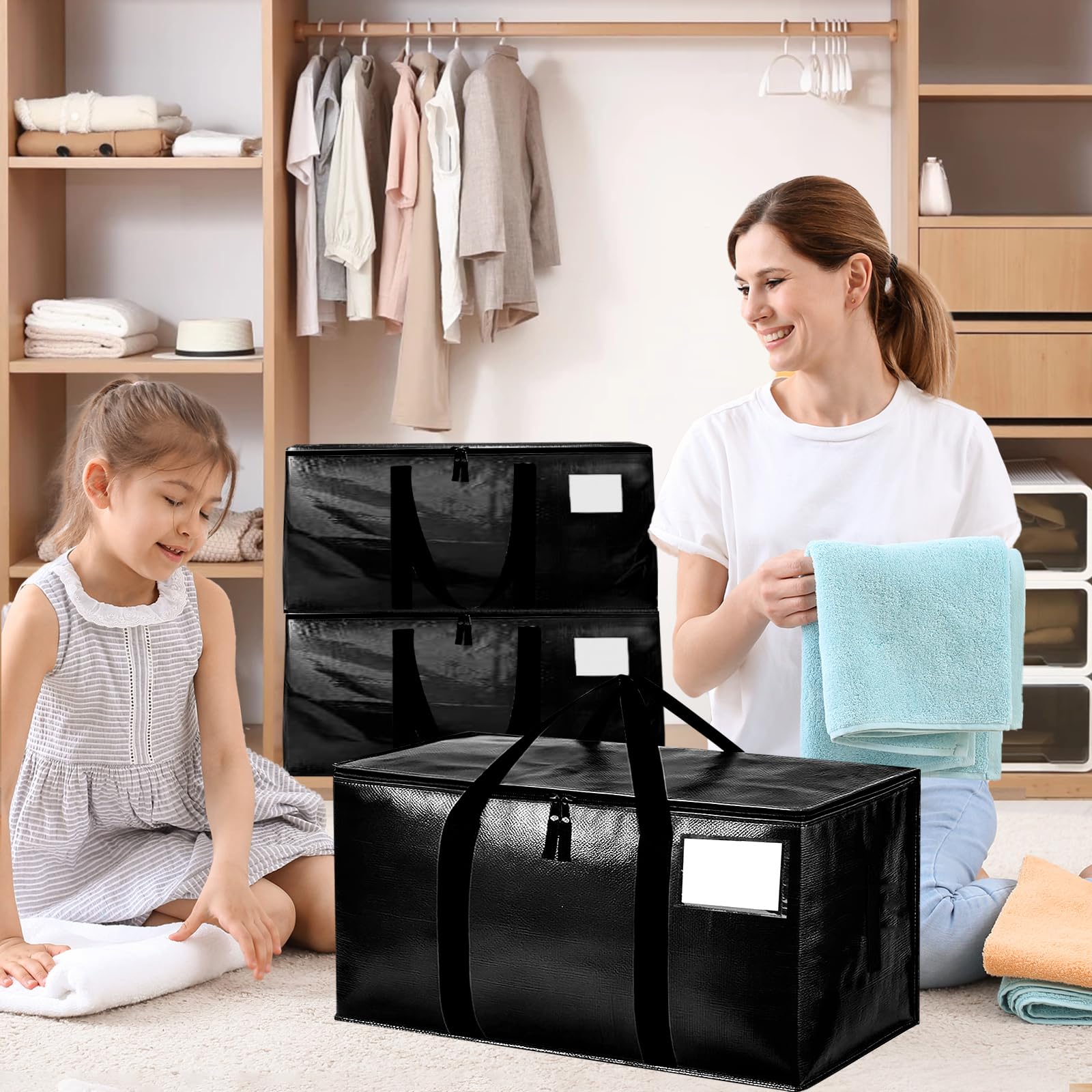 Zandrix Extra Large Moving Boxes Bags, 93L Heavy Duty Cloths Storage Bags with Backpack Straps - Image 2