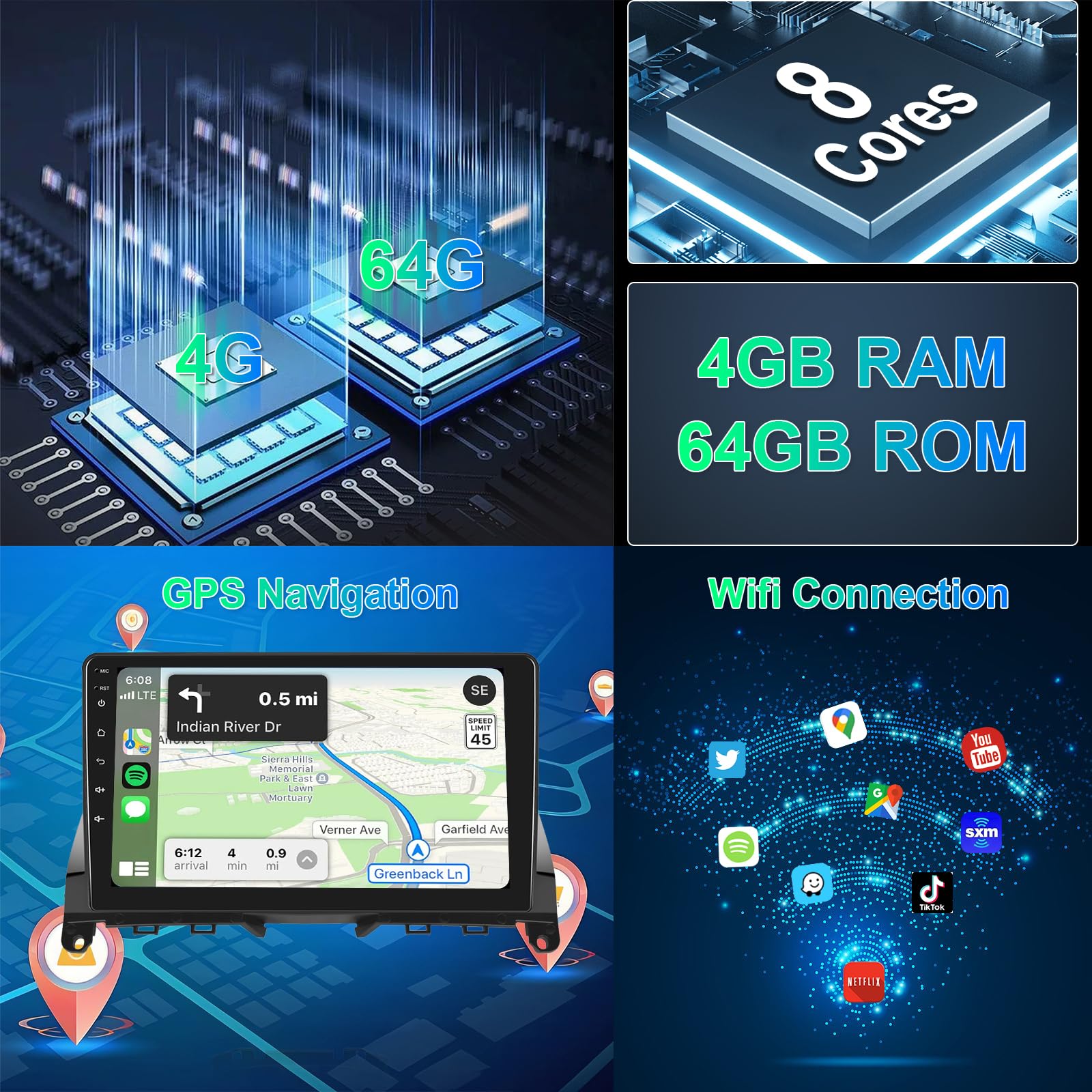 Hodozzy 8 Core Autoradio 4G+64G für Mercedes-Benz C-Klasse W204 S204 2007-2010 Android 9 Zoll IPS Bildschirm GPS Navi mit Carplay Android Auto Mirror Link 2DIN Autoradio Bluetooth DSP WiFi RDS Kamera