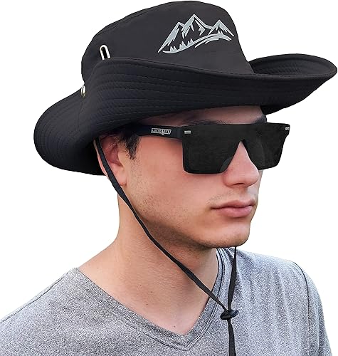 Sombrero de sol y lluvia para hombres y mujeres, diseño de montaña, senderismo y pesca, protección UV, resistente al agua, sombrero de ala ancha, M