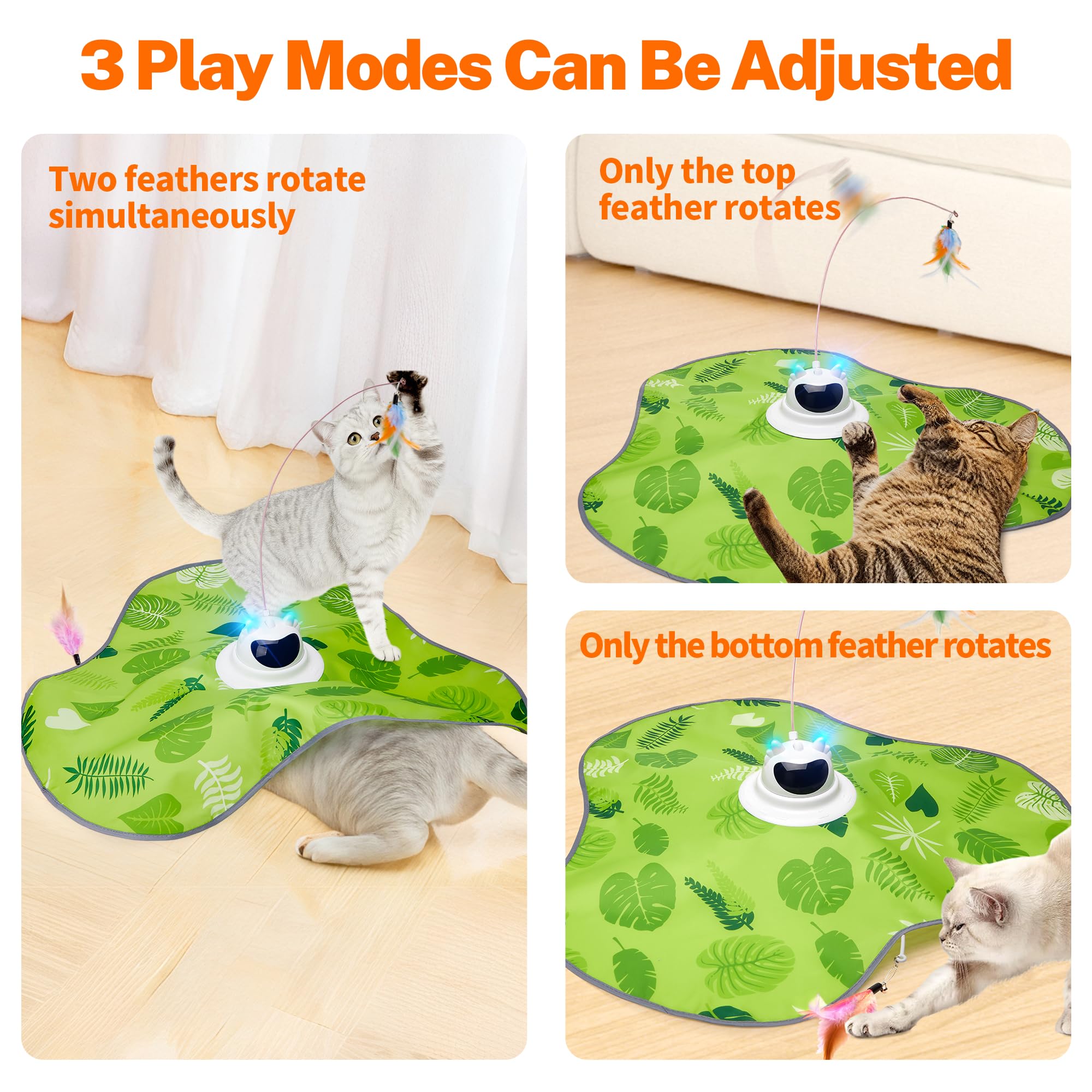 Toozey Juguete para Gatos, Juego Eléctrico de Escondite con 3 Plumas Intercambiables, Recargable, Juguete Inteligente de Autoentretenimiento con Control Remoto, Verde